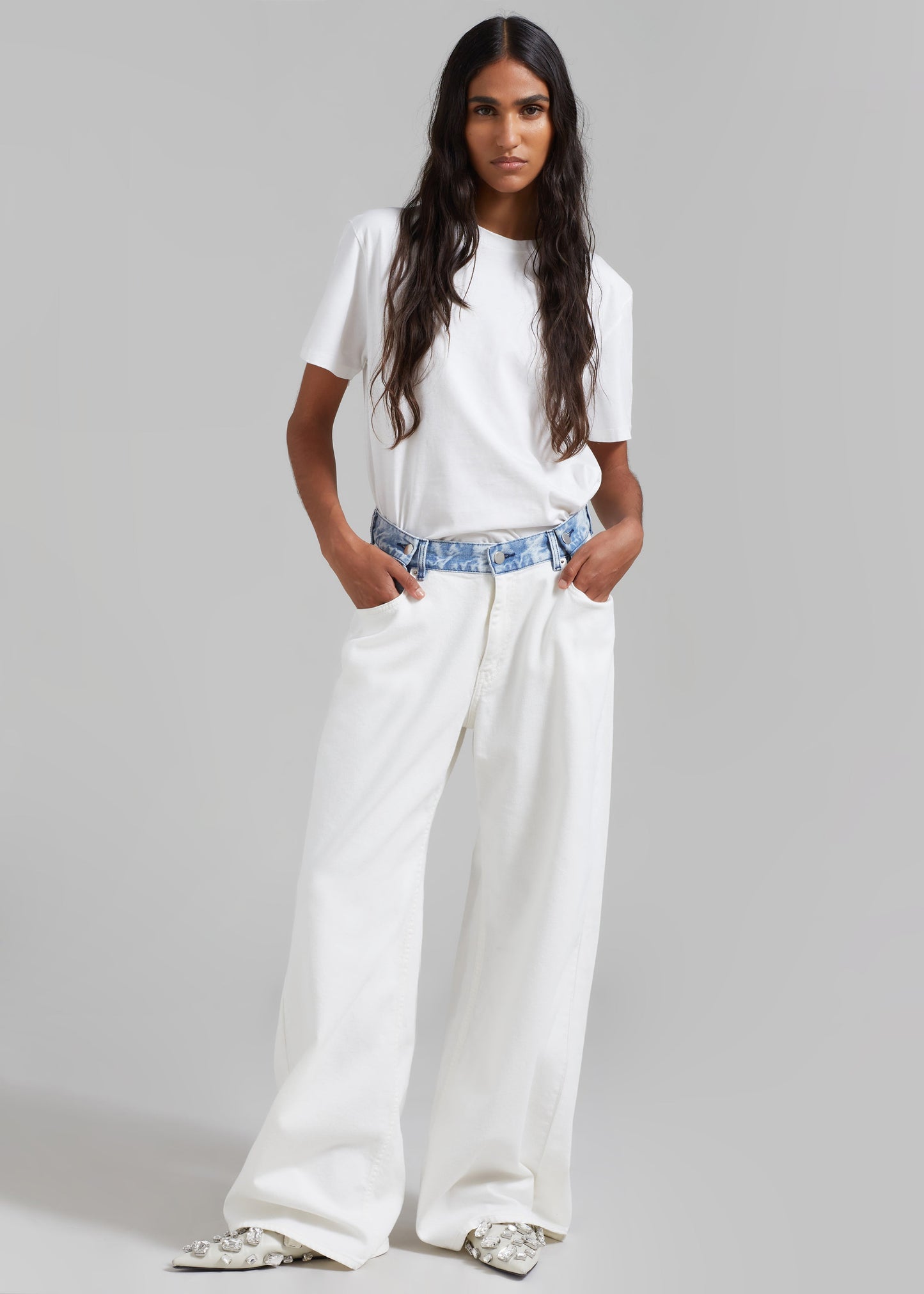 Hayla Contrast Denim Pants - Off White/Blue