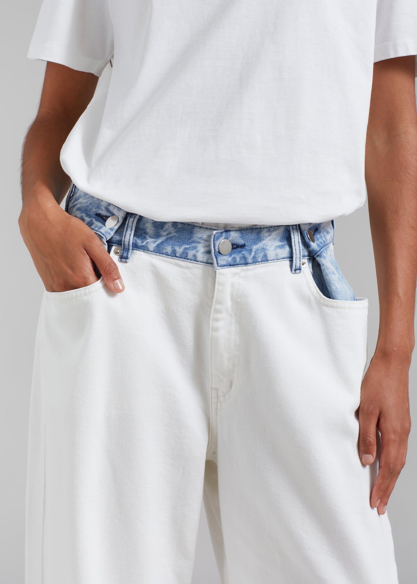 Hayla Contrast Denim Pants - Off White/Blue