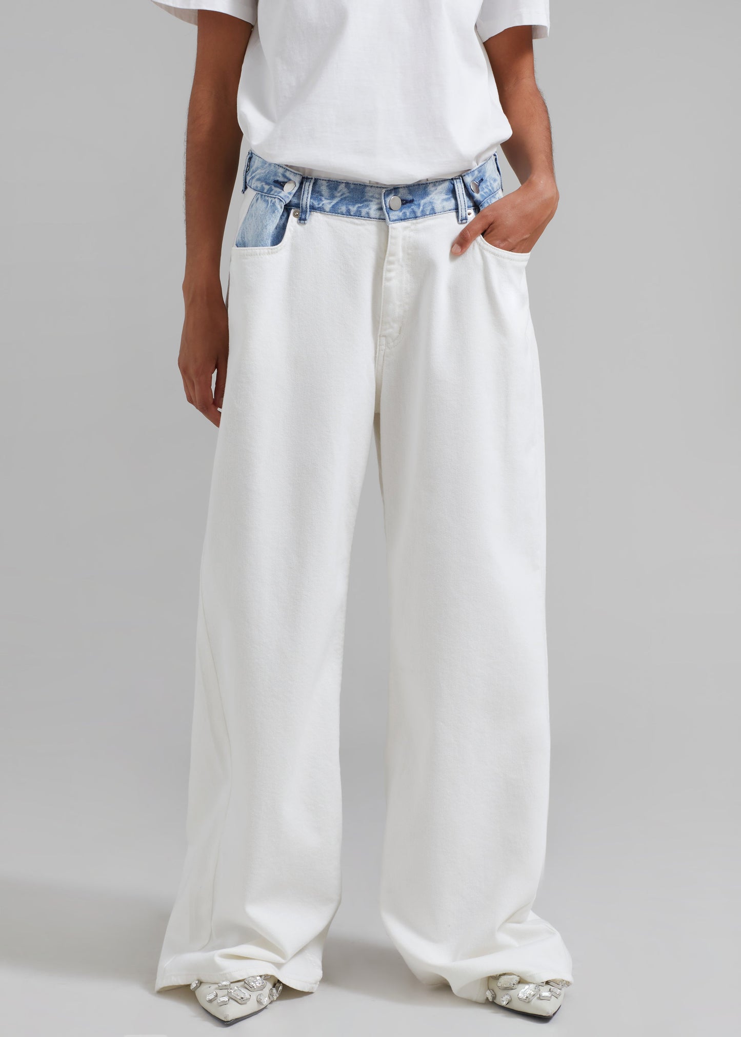 Hayla Contrast Denim Pants - Off White/Blue