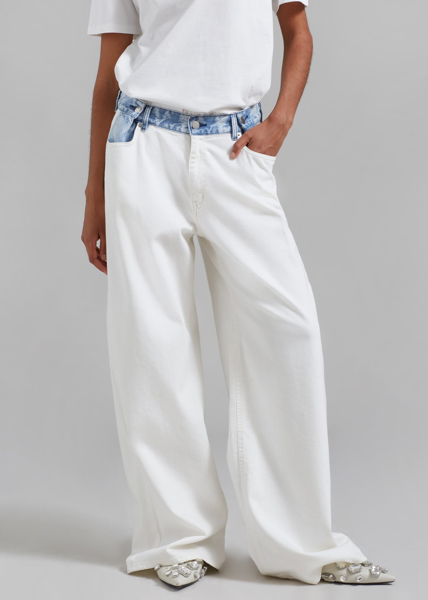 Hayla Contrast Denim Pants - Off White/Blue