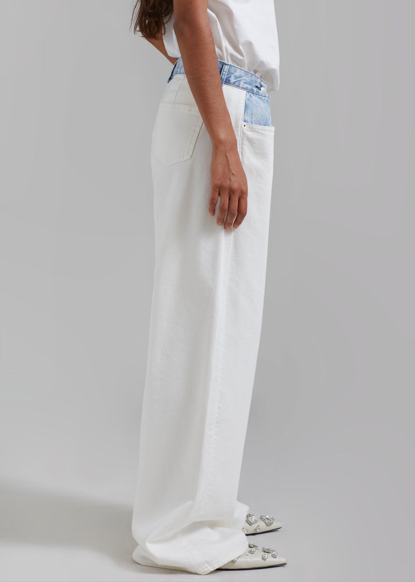 Hayla Contrast Denim Pants - Off White/Blue