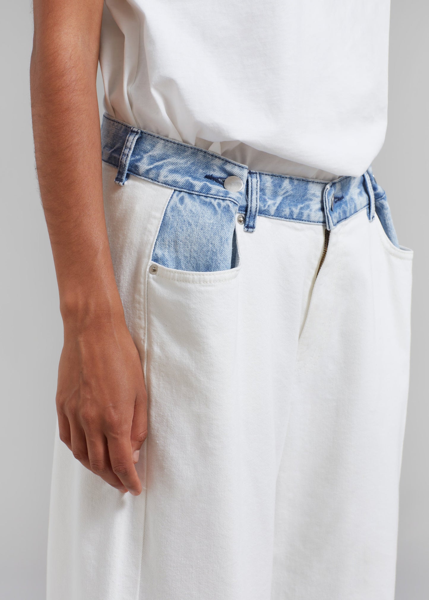 Hayla Contrast Denim Pants - Off White/Blue