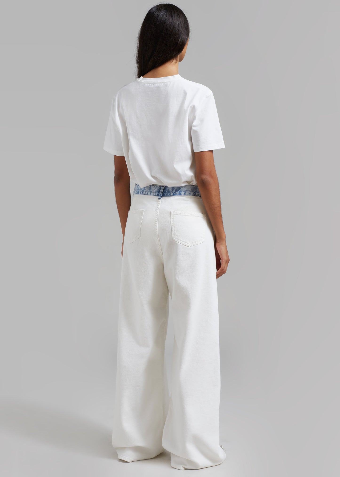 Hayla Contrast Denim Pants - Off White/Blue