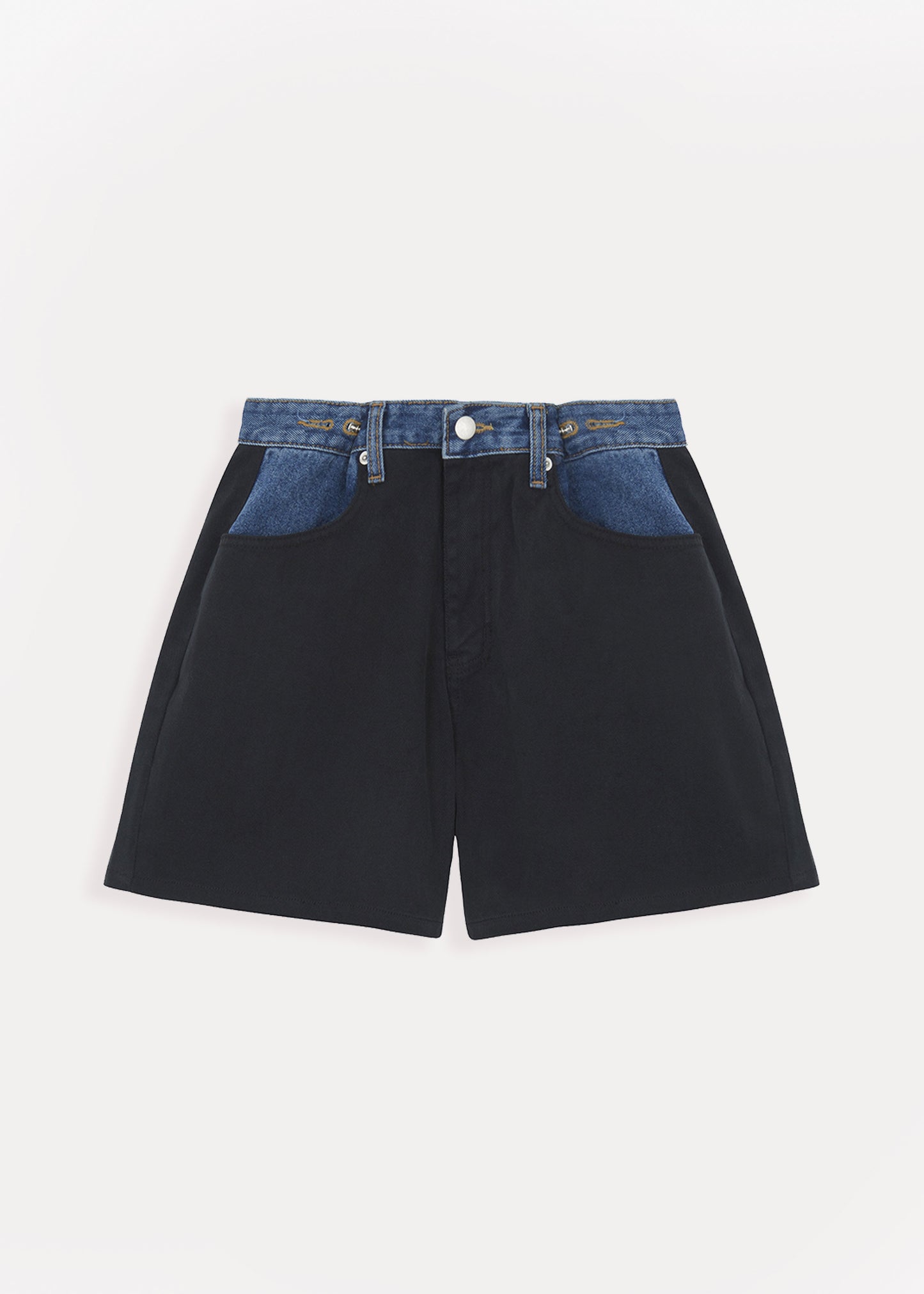 Hayla Contrast Denim Shorts - Black/Blue