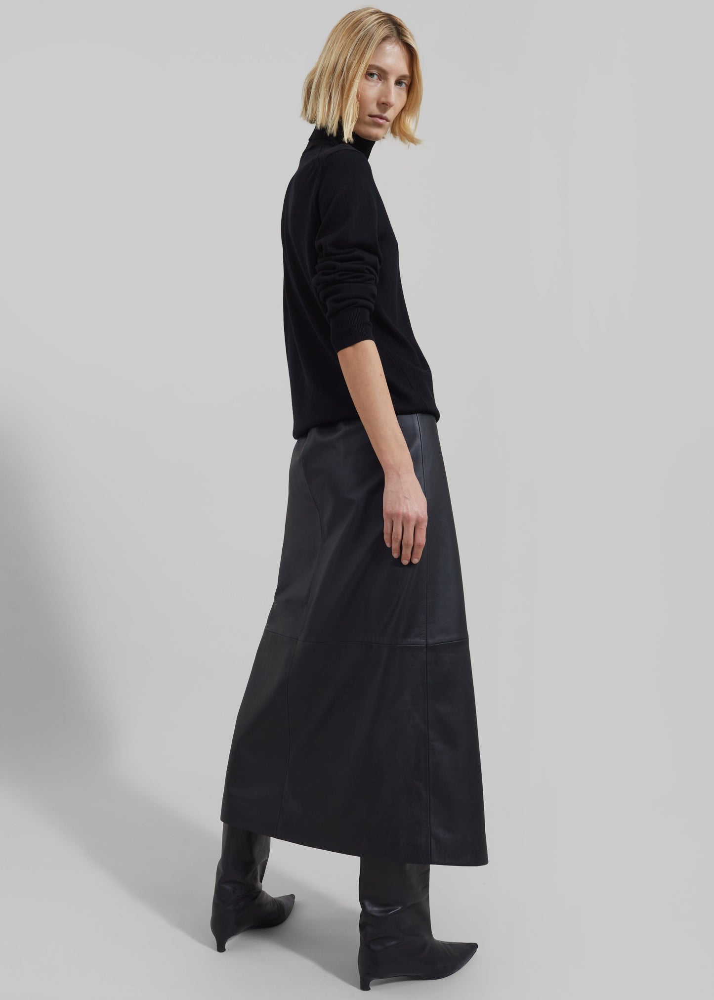 Hedi Leather Midi Wrap Skirt - Black