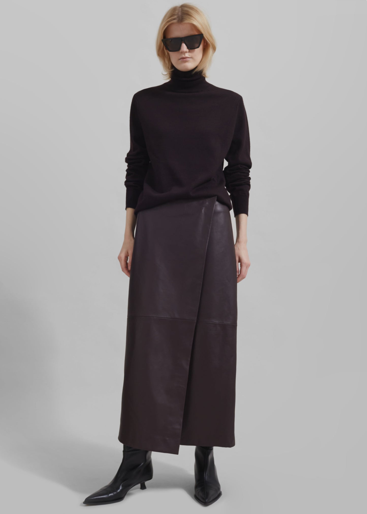 Hedi Leather Midi Wrap Skirt - Dark Plum