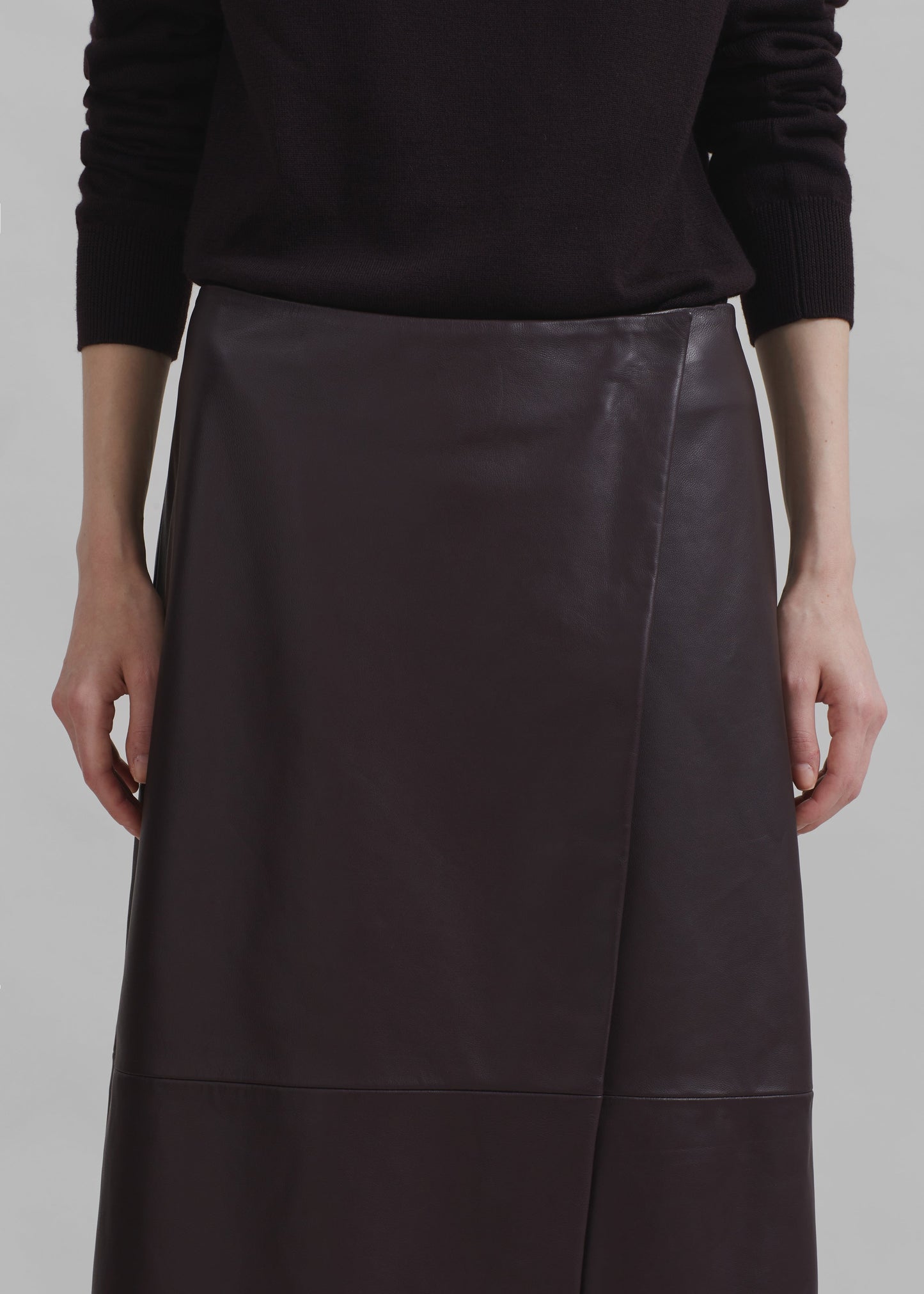 Hedi Leather Midi Wrap Skirt - Dark Plum