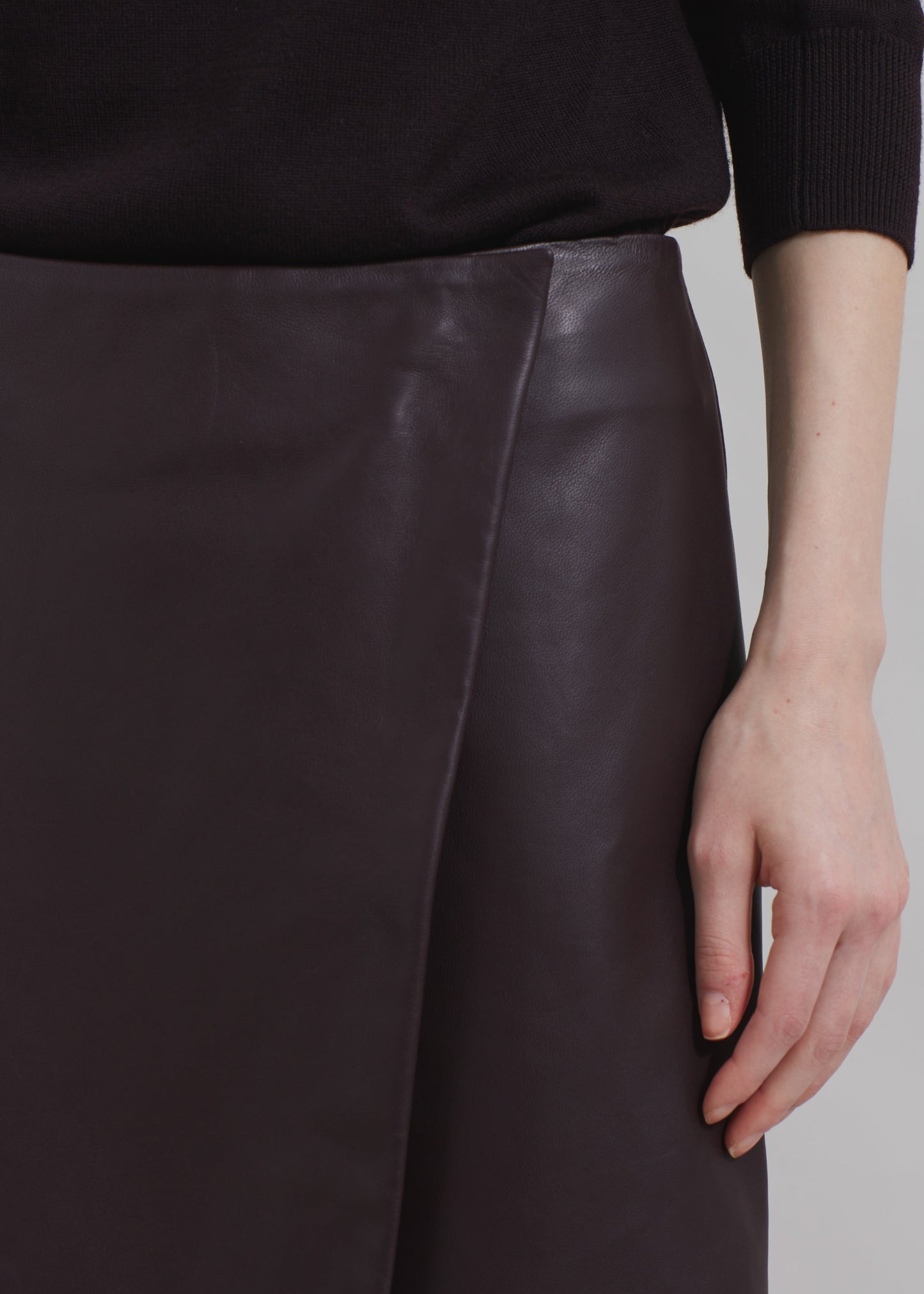 Hedi Leather Midi Wrap Skirt - Dark Plum