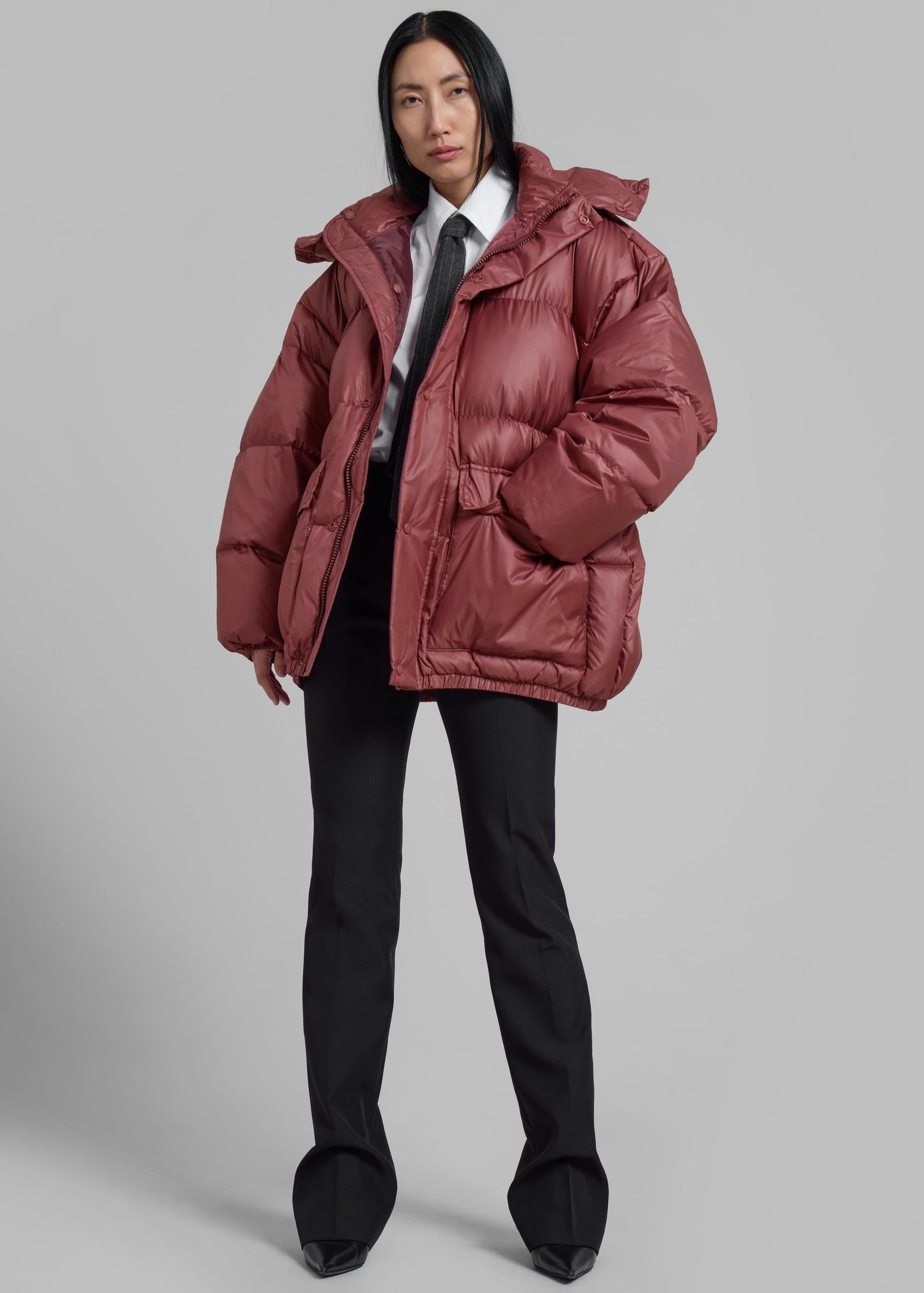 Hedon Belted Puffer Jacket - Burgundy