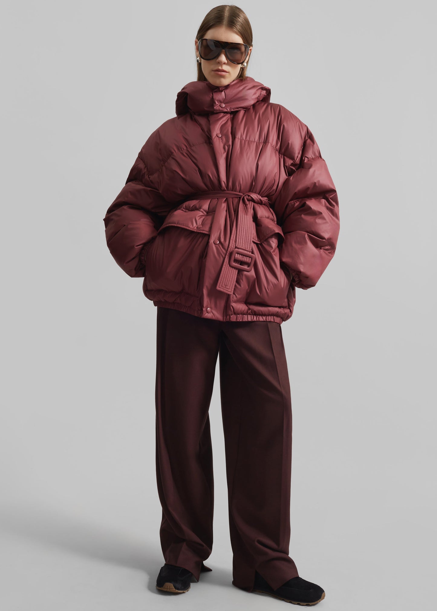 Hedon Belted Puffer Jacket - Burgundy