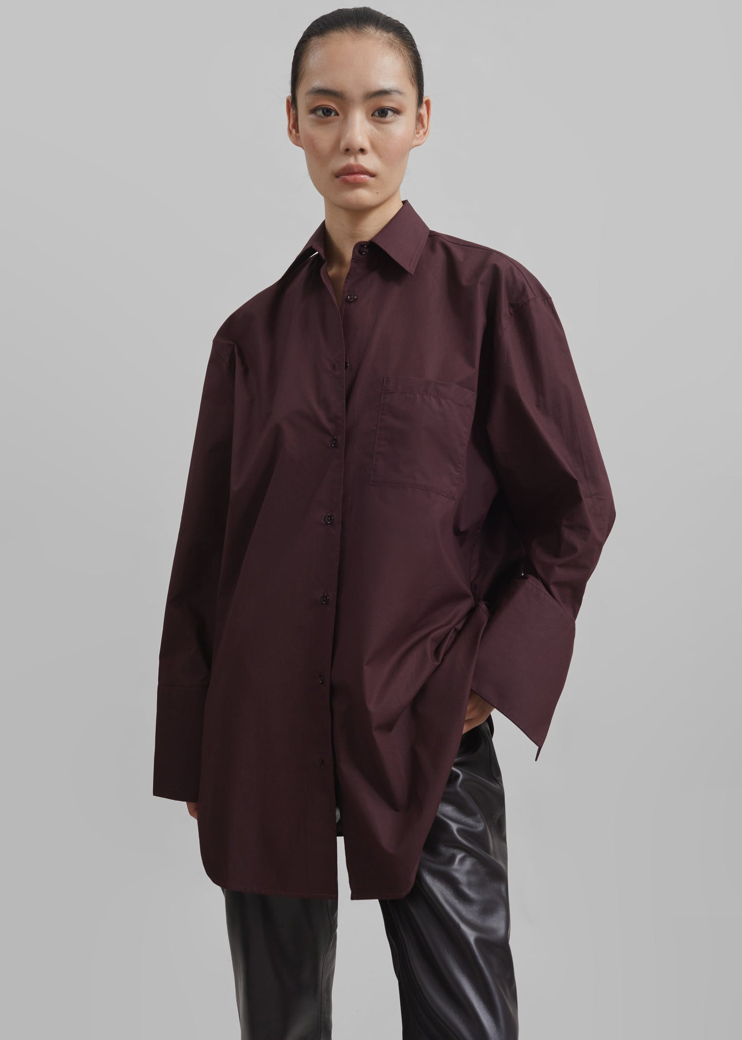 Helen Organic Cotton Long Shirt - Dark Plum