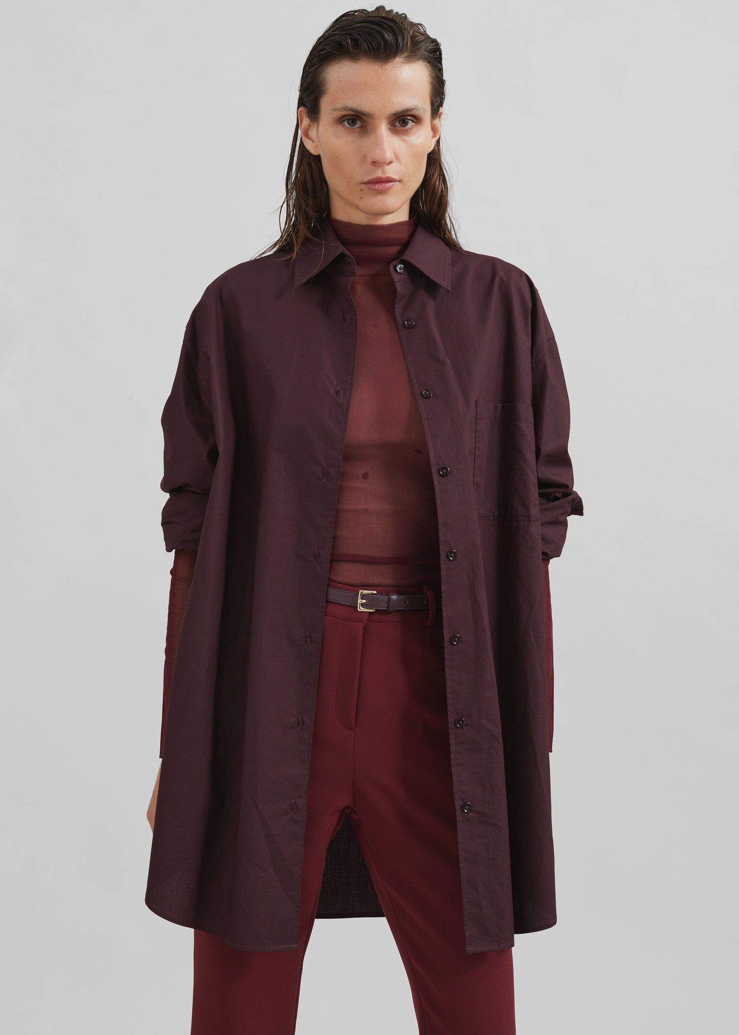 Helen Organic Cotton Long Shirt - Dark Plum