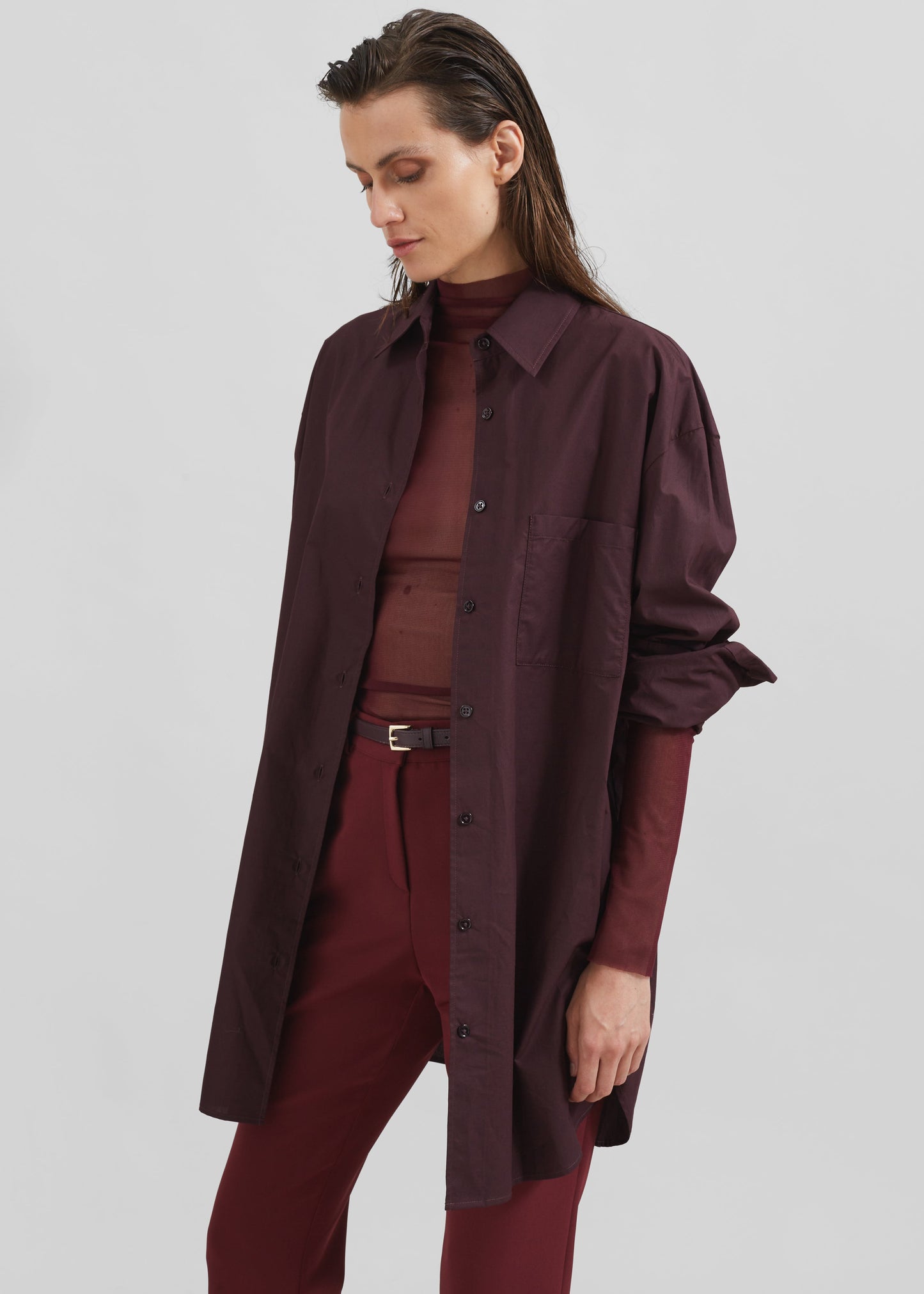 Helen Organic Cotton Long Shirt - Dark Plum