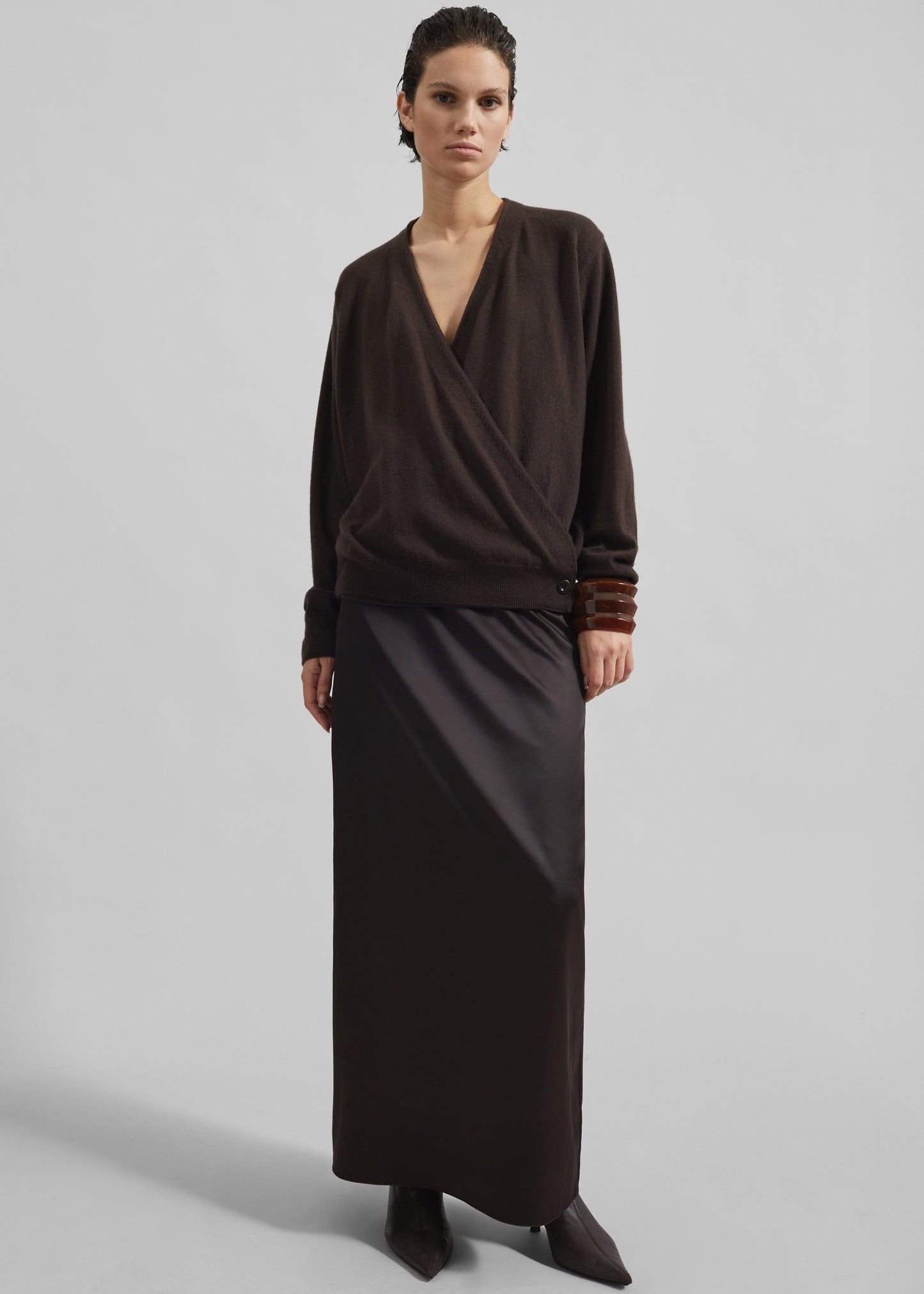 Hencil Satin Maxi Skirt - Brown