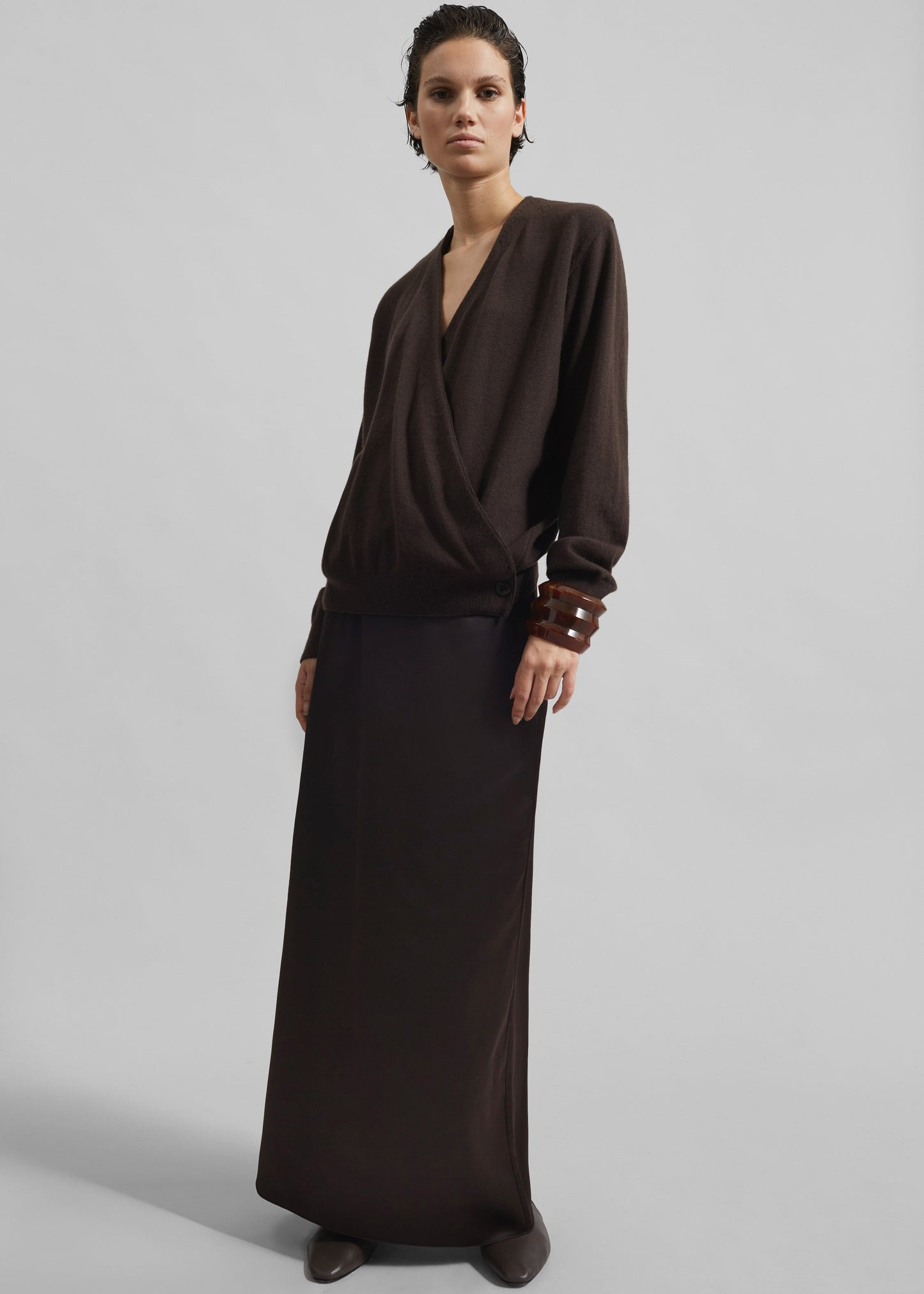 Hencil Satin Maxi Skirt - Brown