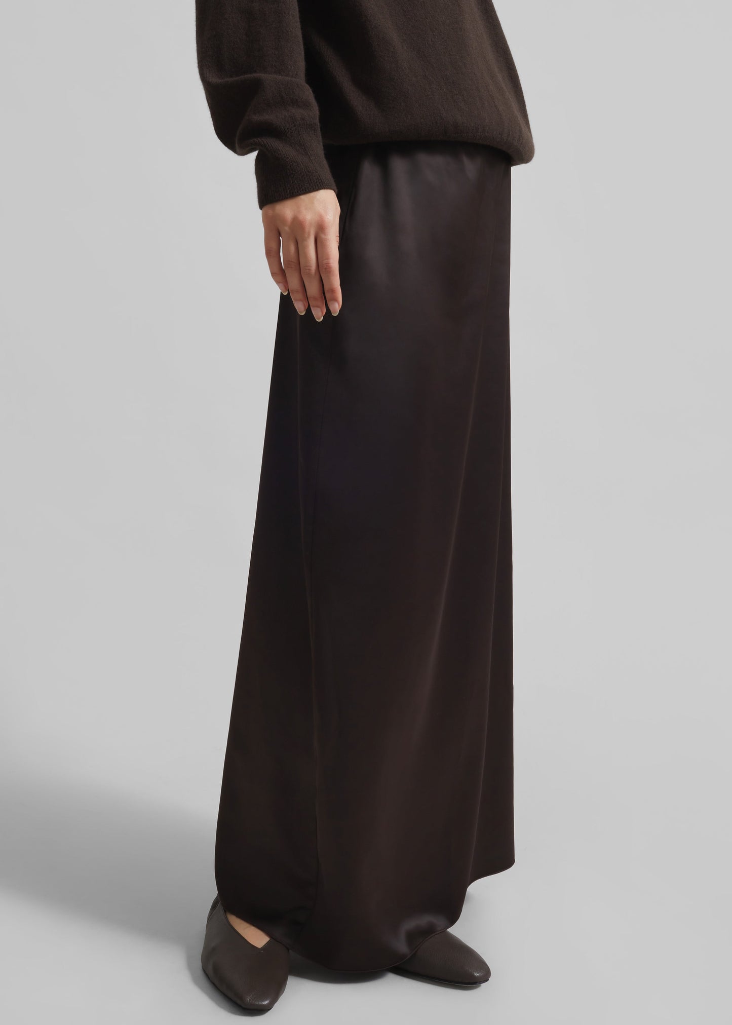 Hencil Satin Maxi Skirt - Brown