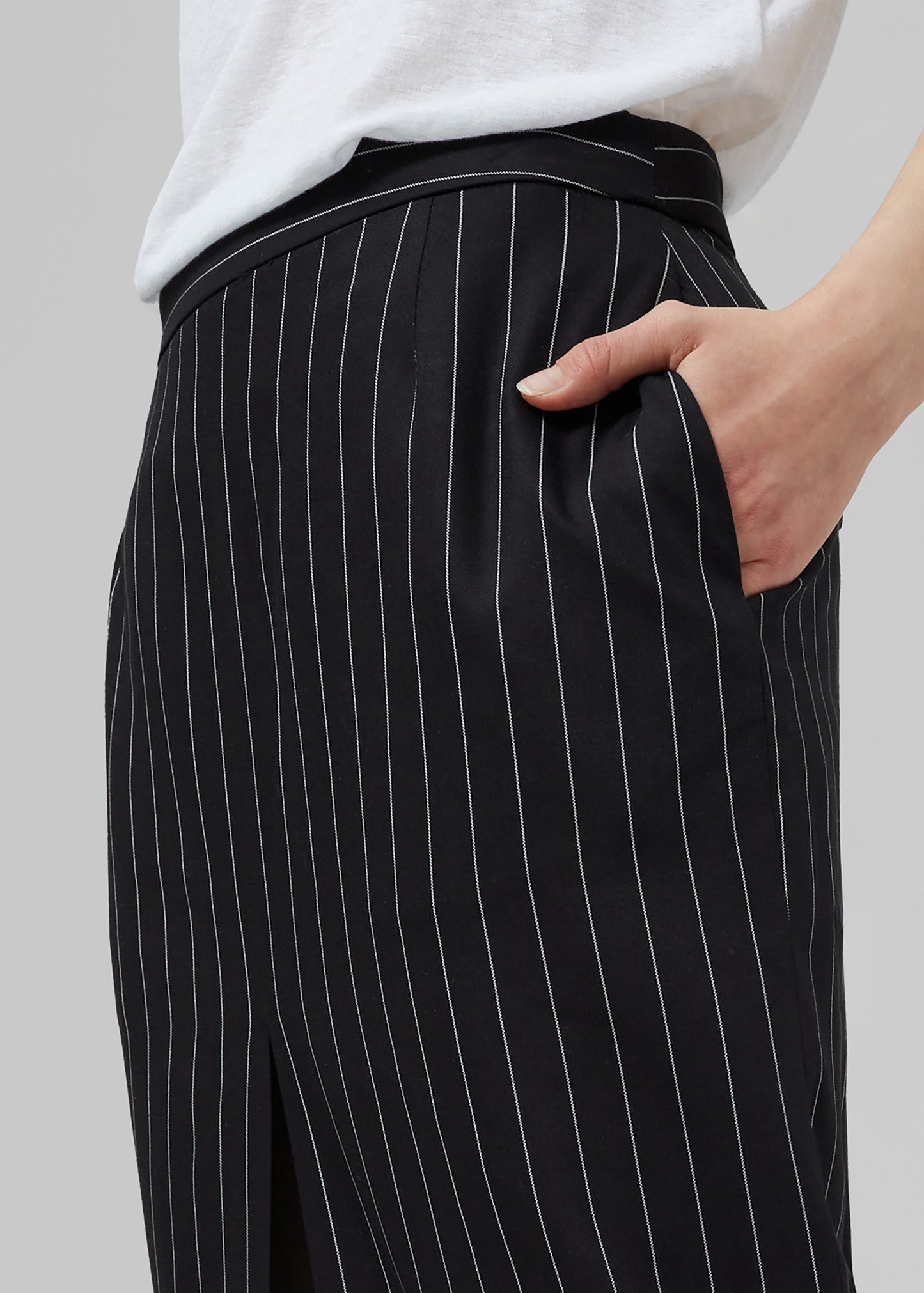 Holland Midi Slit Skirt - Black/White Pinstripe