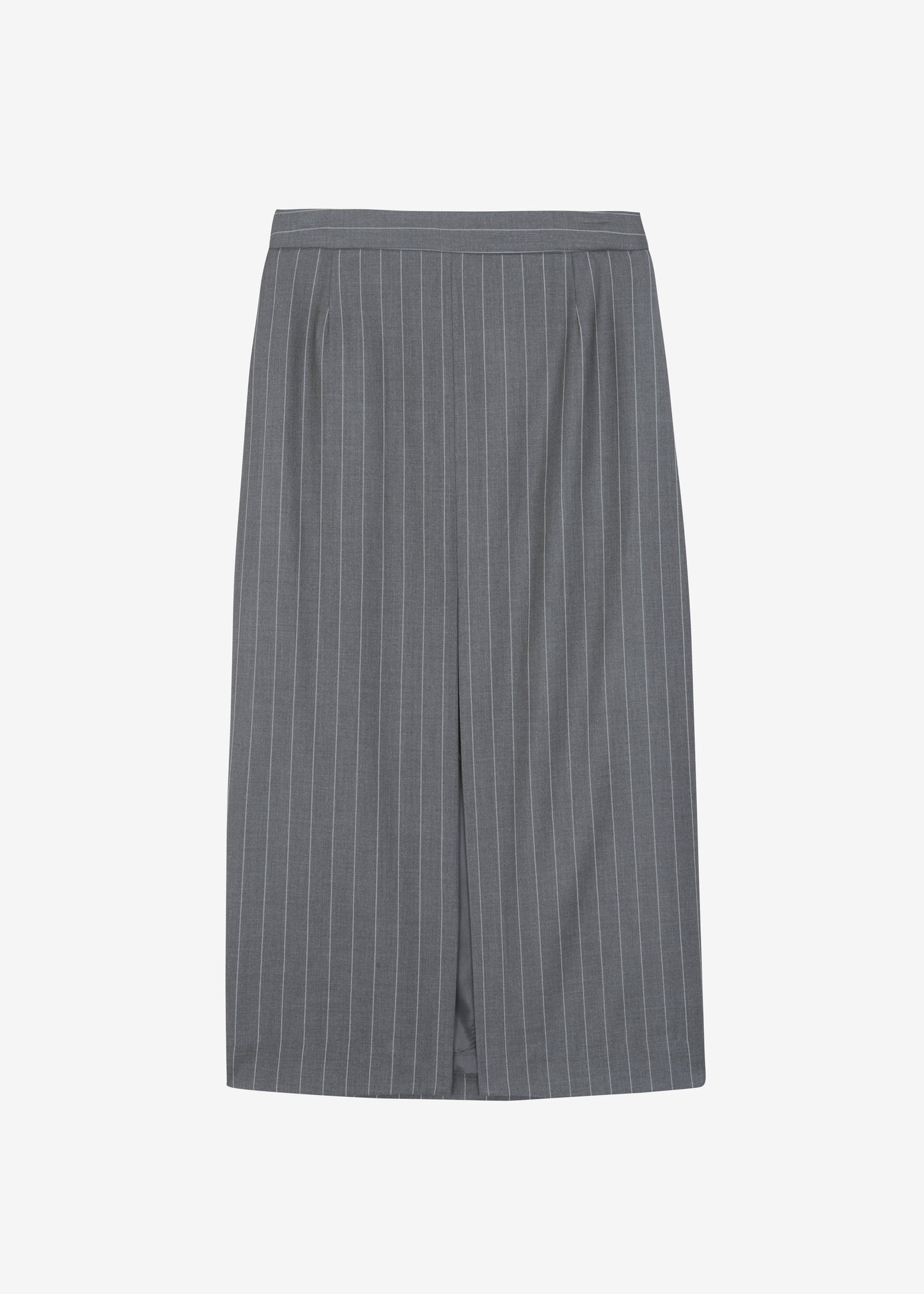 Holland Midi Slit Skirt - Charcoal/White Pinstripe