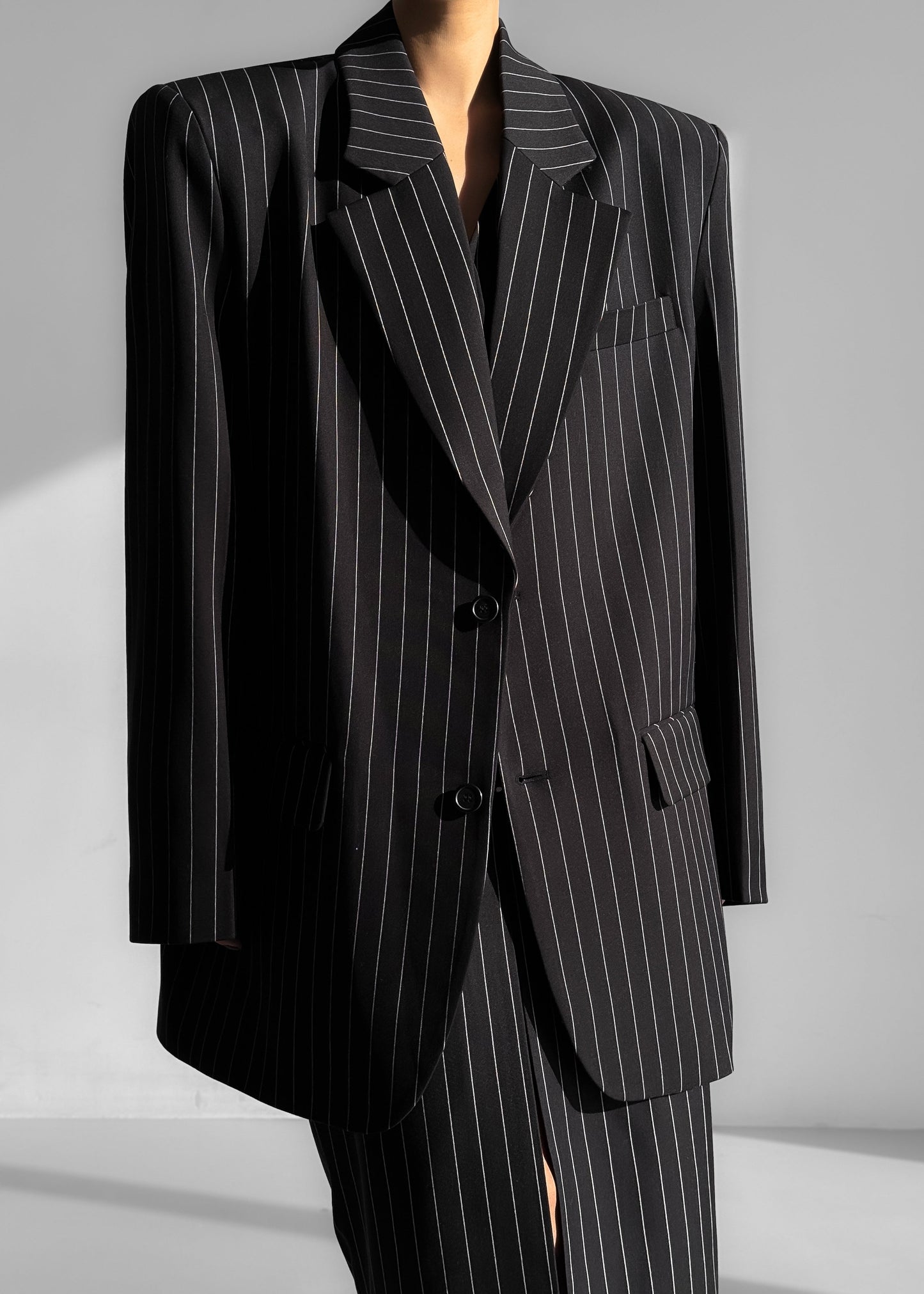 Holland Padded Shoulder Blazer - Black/White Pinstripe