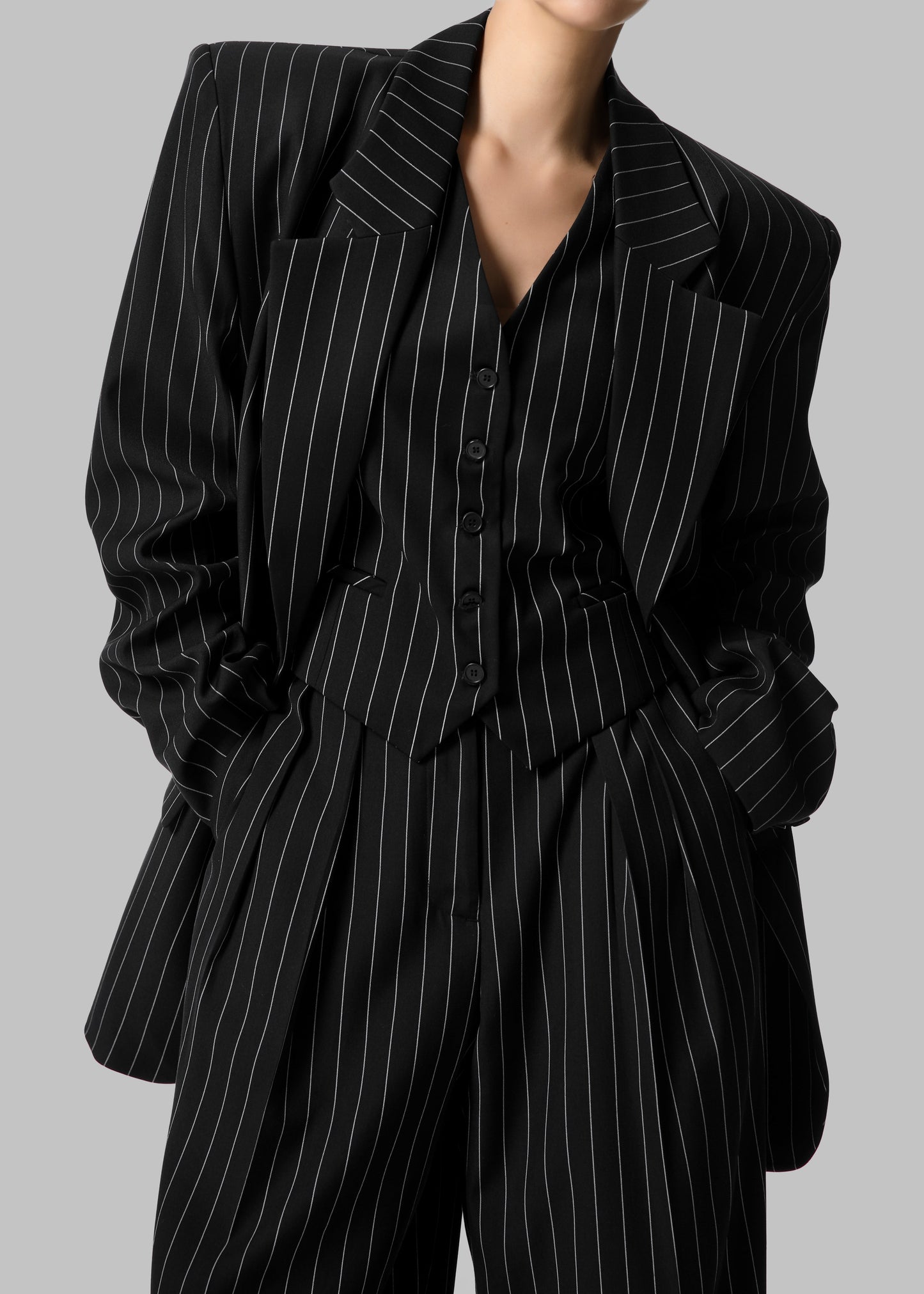 Holland Padded Shoulder Blazer - Black/White Pinstripe