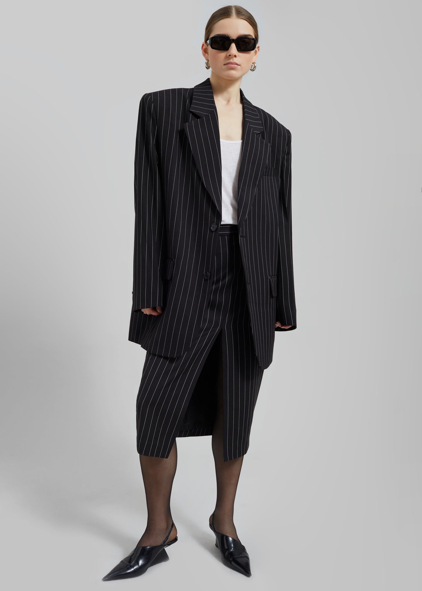 Holland Padded Shoulder Blazer - Black/White Pinstripe