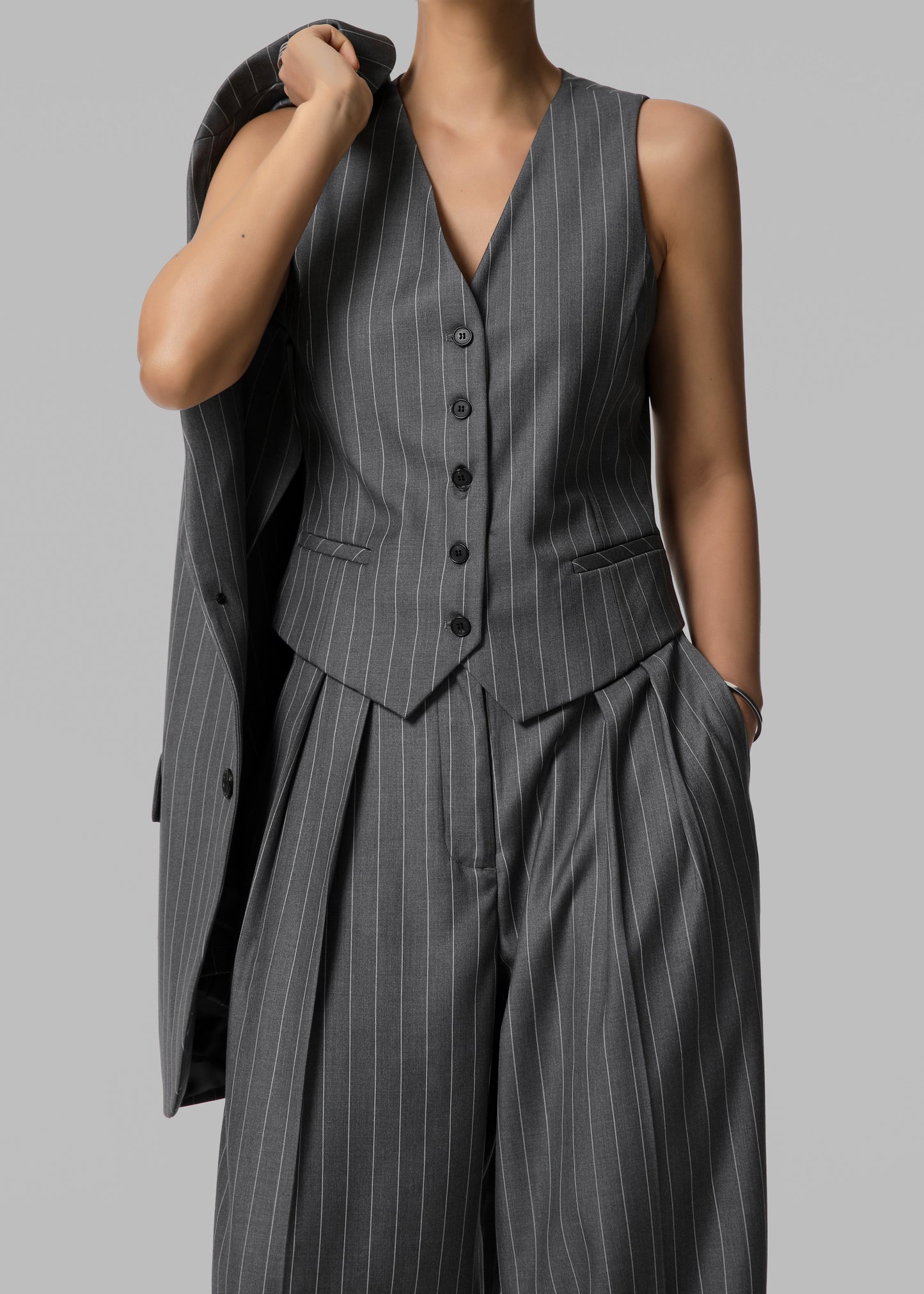 Holland Suit Vest - Charcoal/White Pinstripe