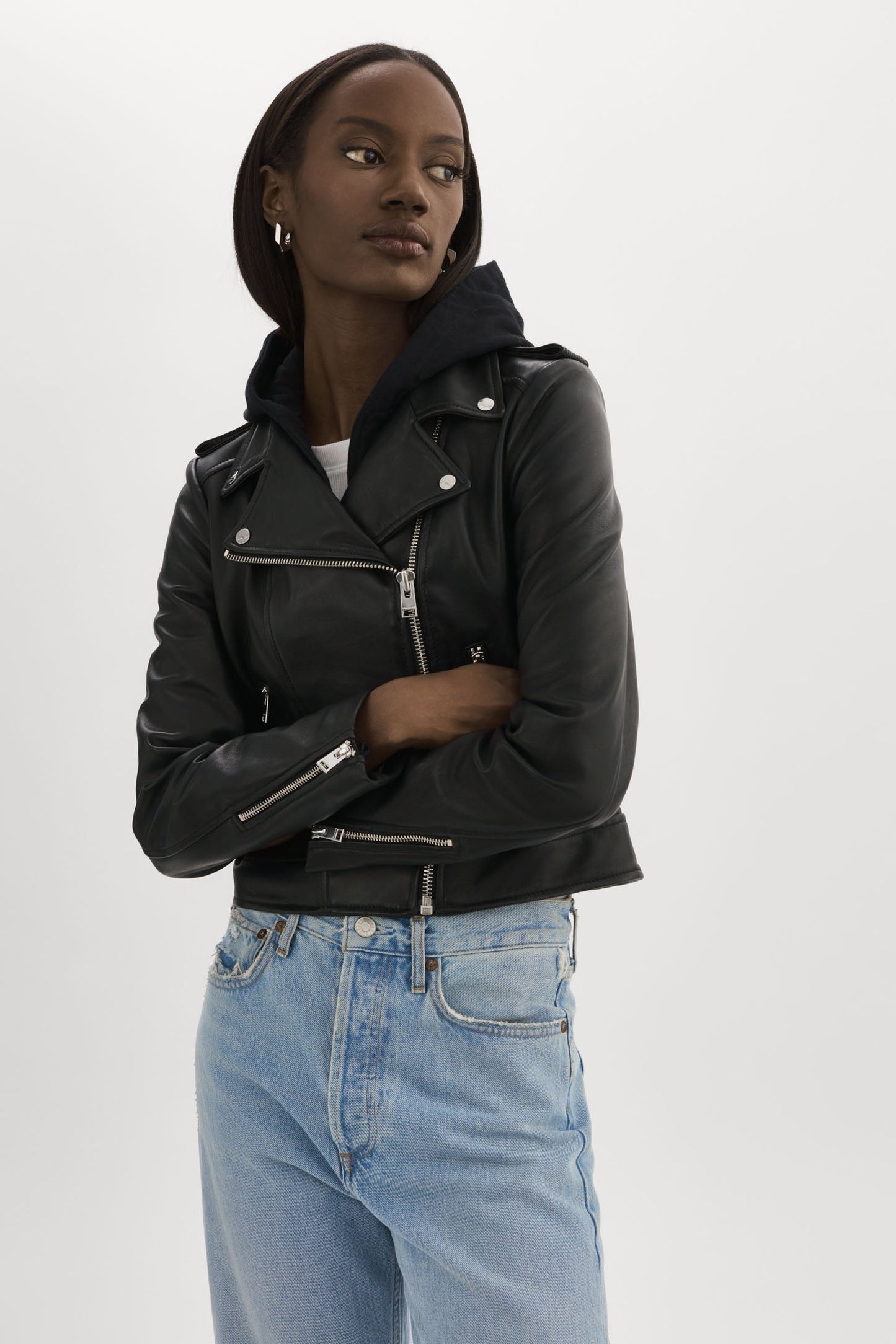 HOLY | Leather Biker Jacket with Removable Hood