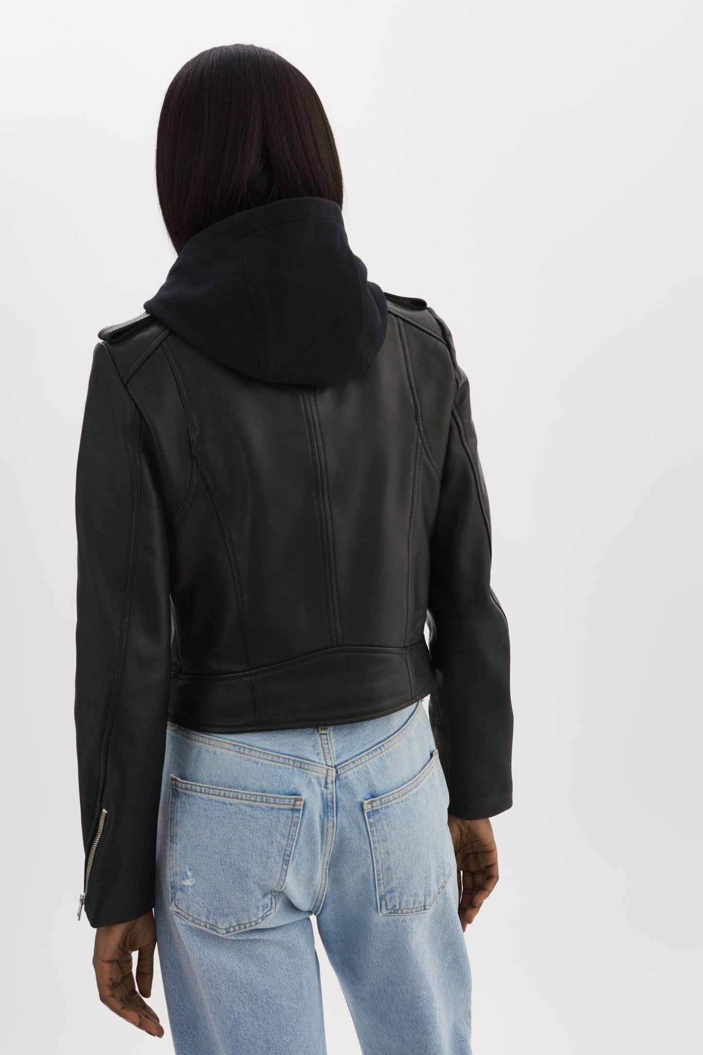 HOLY | Leather Biker Jacket with Removable Hood