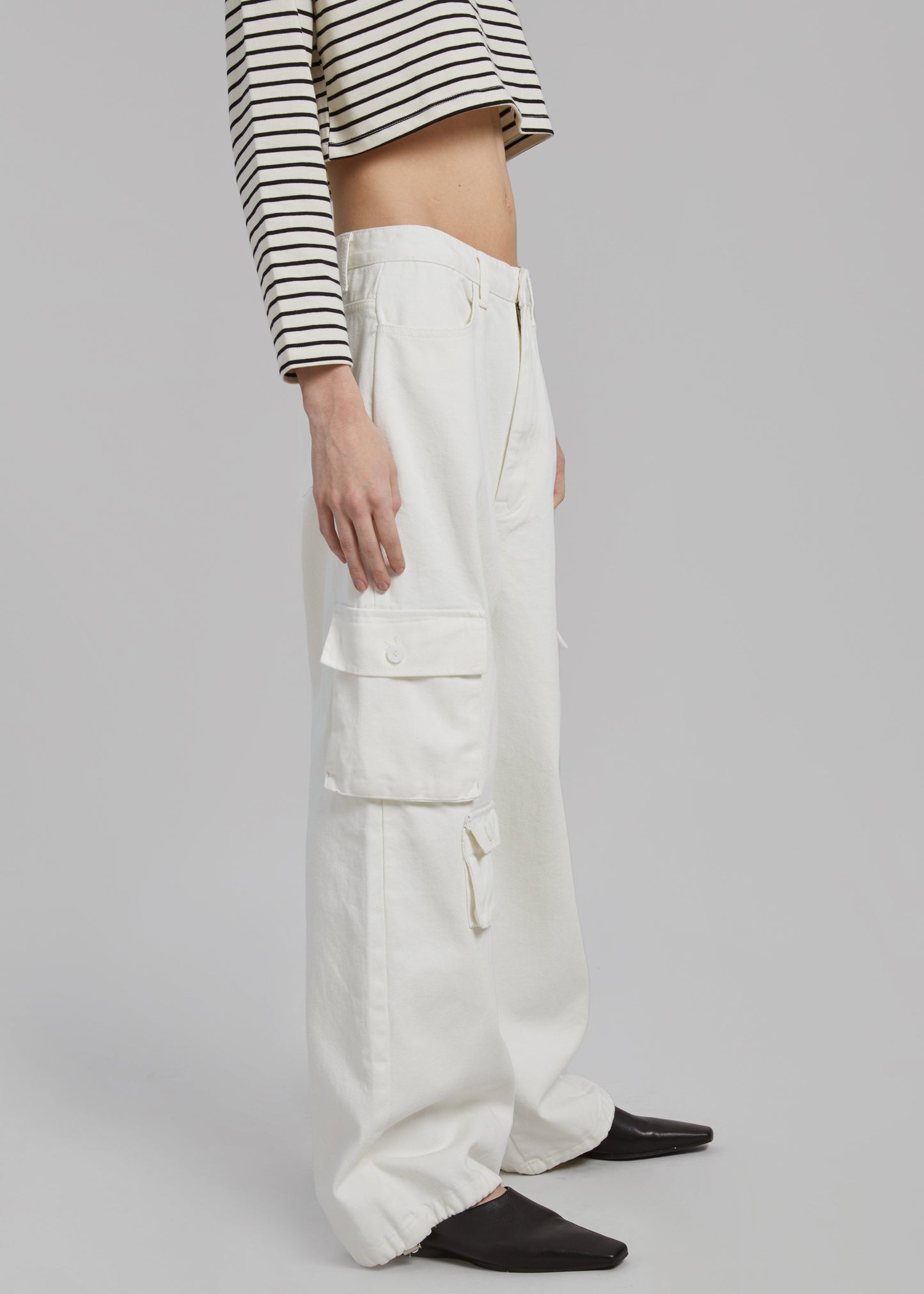 Hailey Denim Oversized Cargo Pants - White