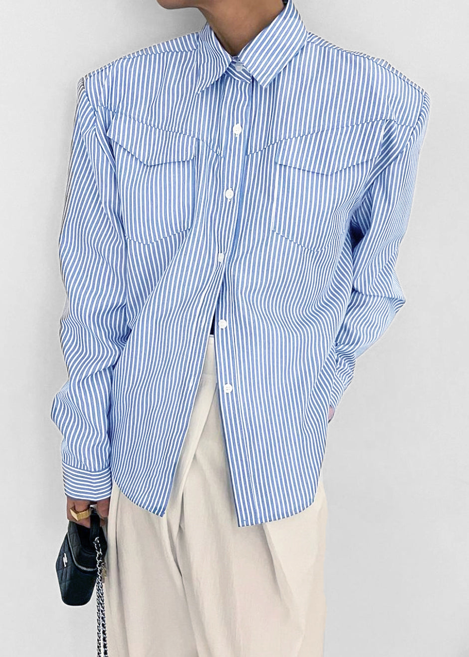 Jeanne Padded Shirt - White Stripe