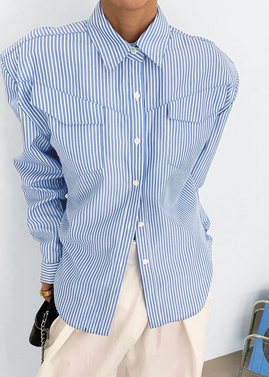 Jeanne Padded Shirt - White Stripe