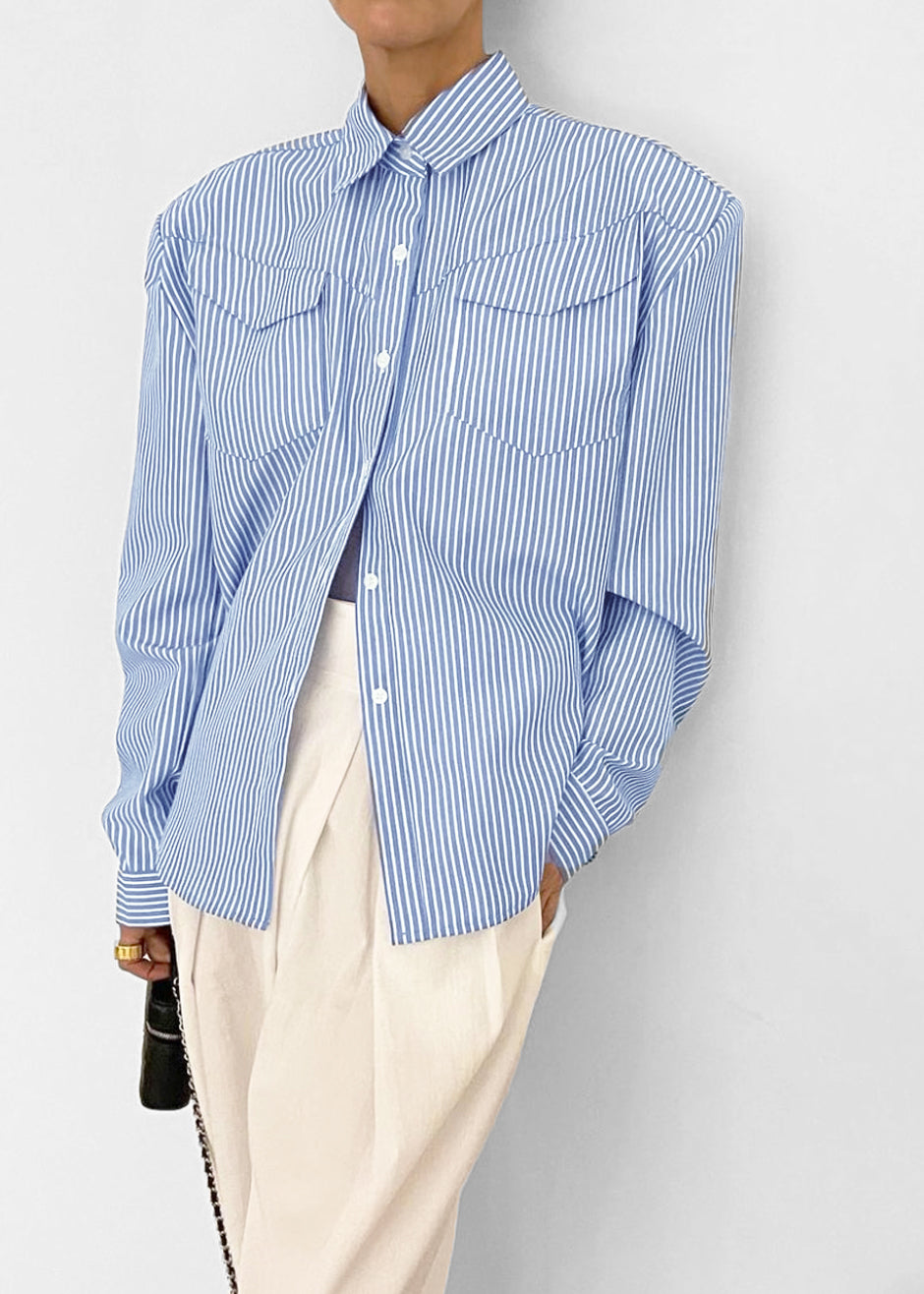 Jeanne Padded Shirt - White Stripe