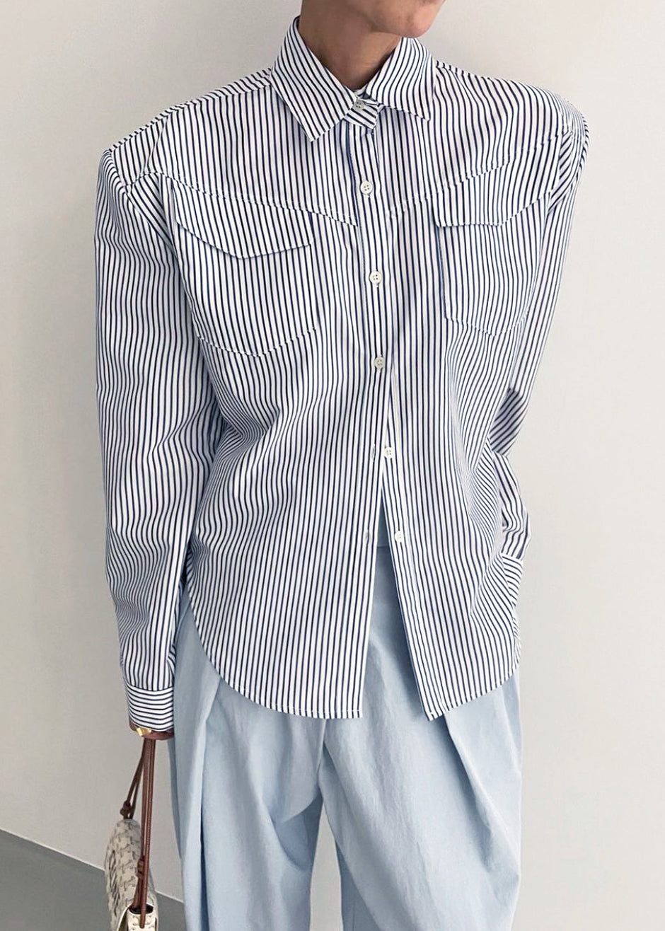 Jeanne Padded Shirt - Navy Stripe