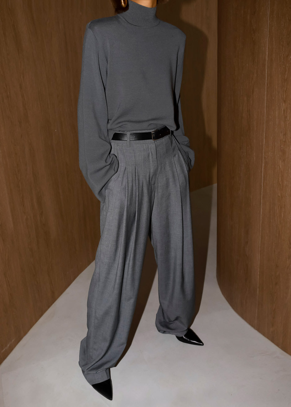 Gelso Pleated Trousers - Dark Grey Melange