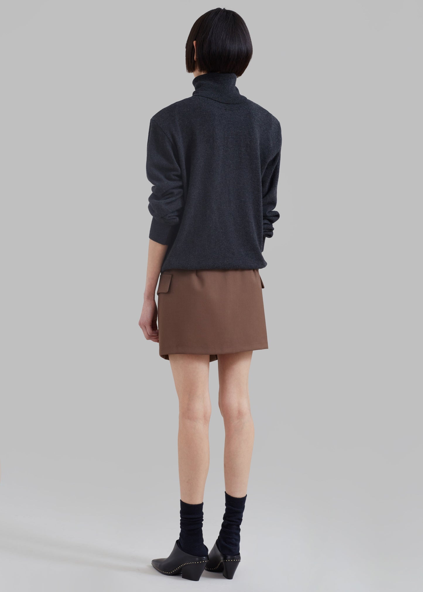 Ines Thin Padded Turtleneck - Charcoal