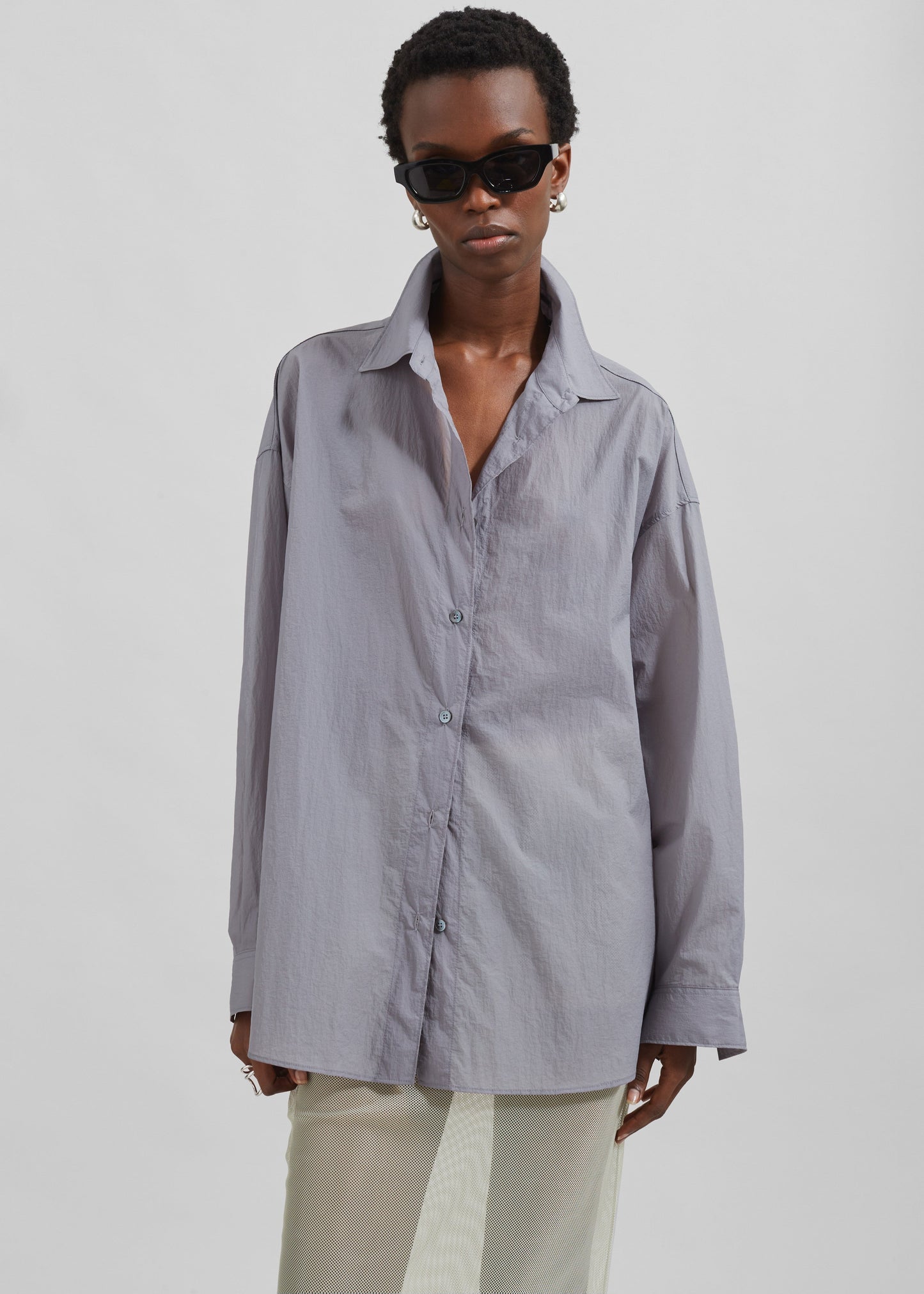 Ira Semi Sheer Button Up Shirt - Grey