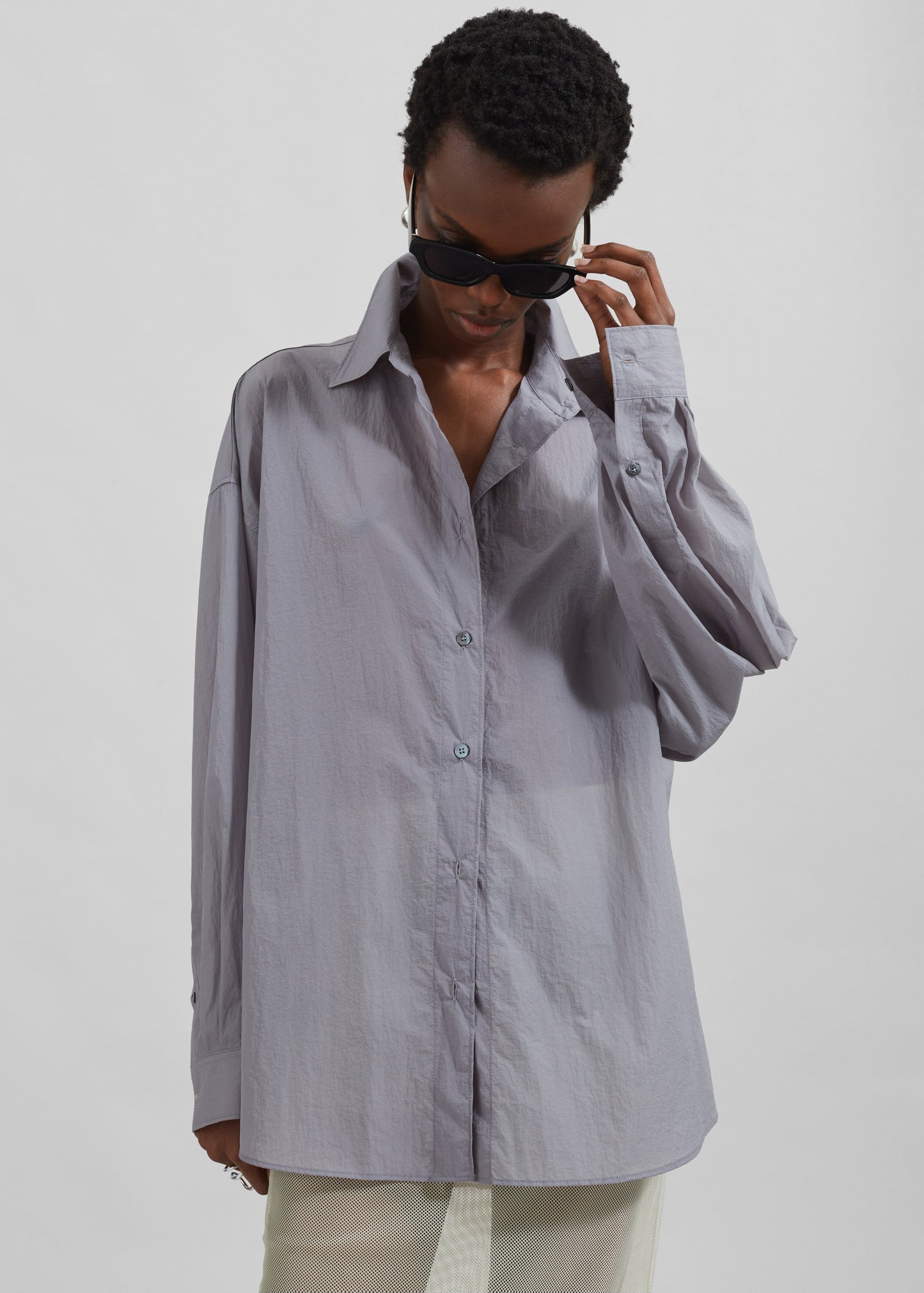 Ira Semi Sheer Button Up Shirt - Grey