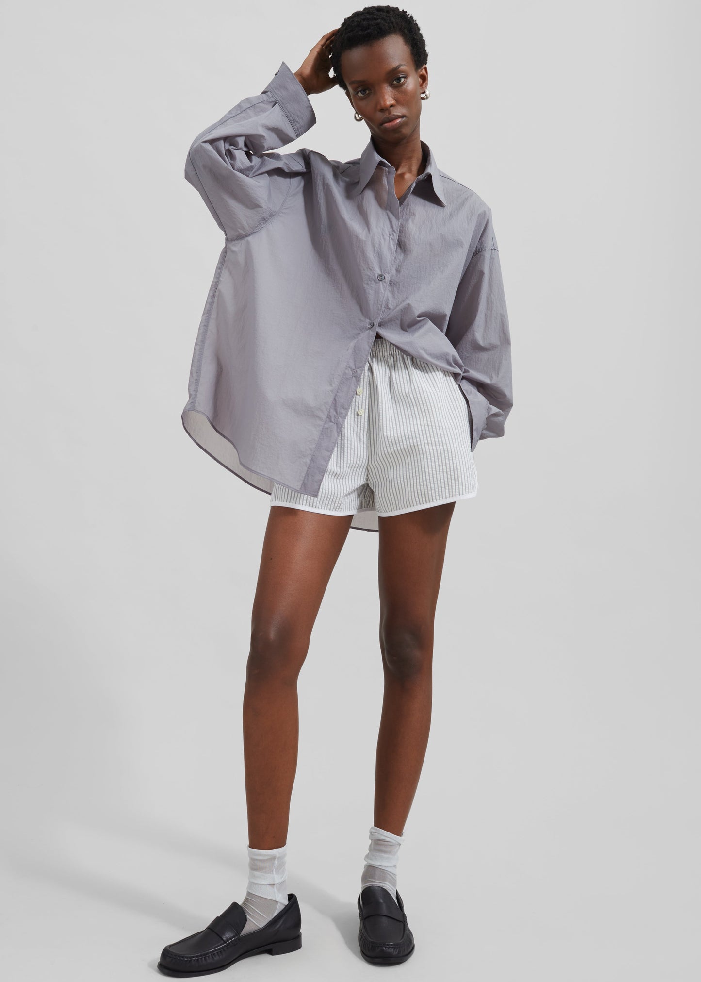 Ira Semi Sheer Button Up Shirt - Grey