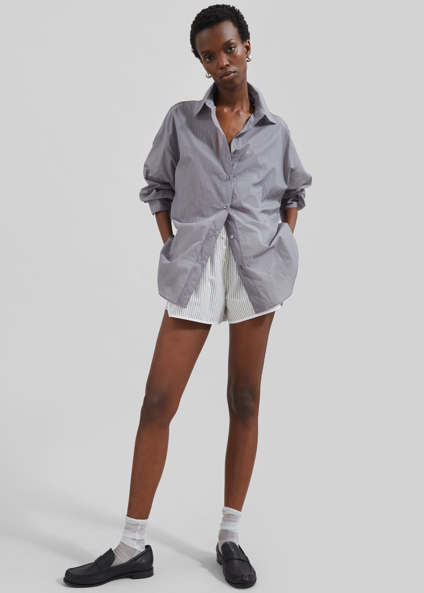 Ira Semi Sheer Button Up Shirt - Grey