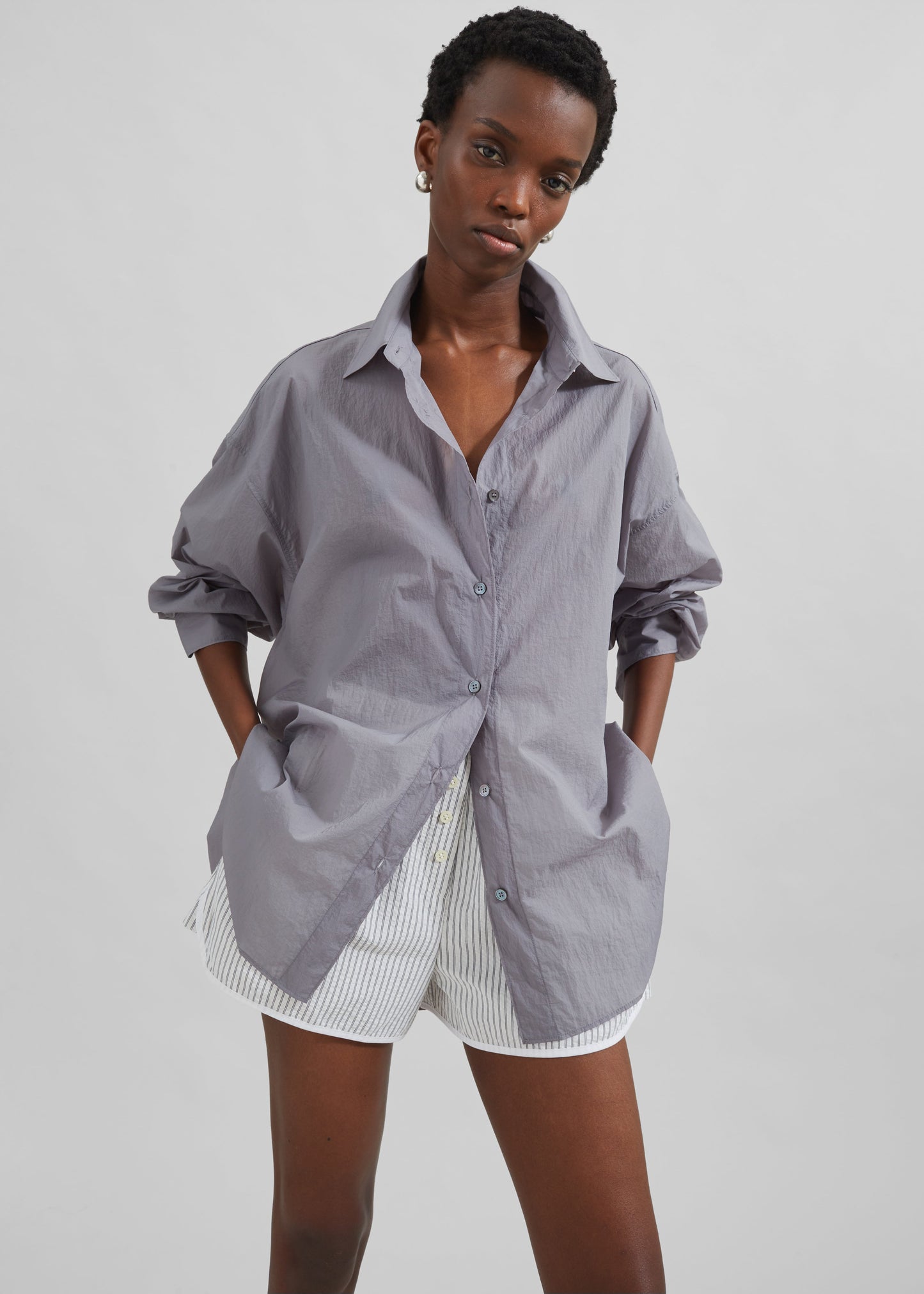 Ira Semi Sheer Button Up Shirt - Grey