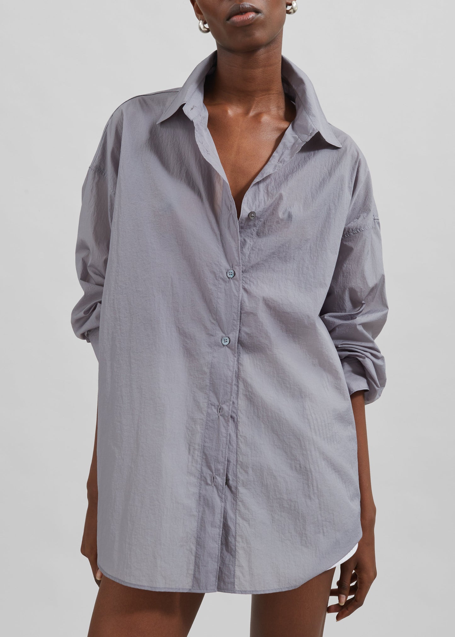 Ira Semi Sheer Button Up Shirt - Grey