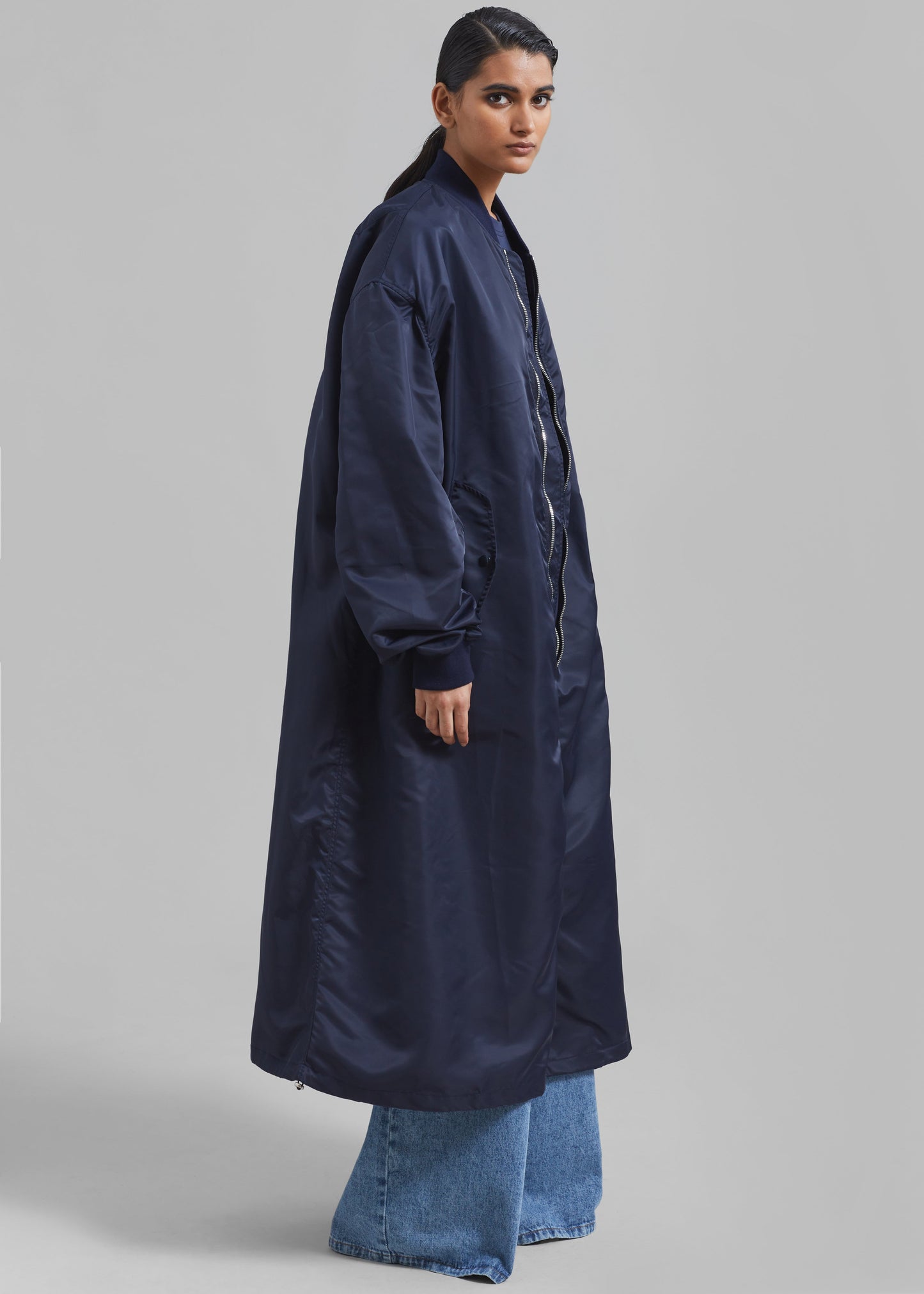 Isaac Oversized Bomber Coat - Navy