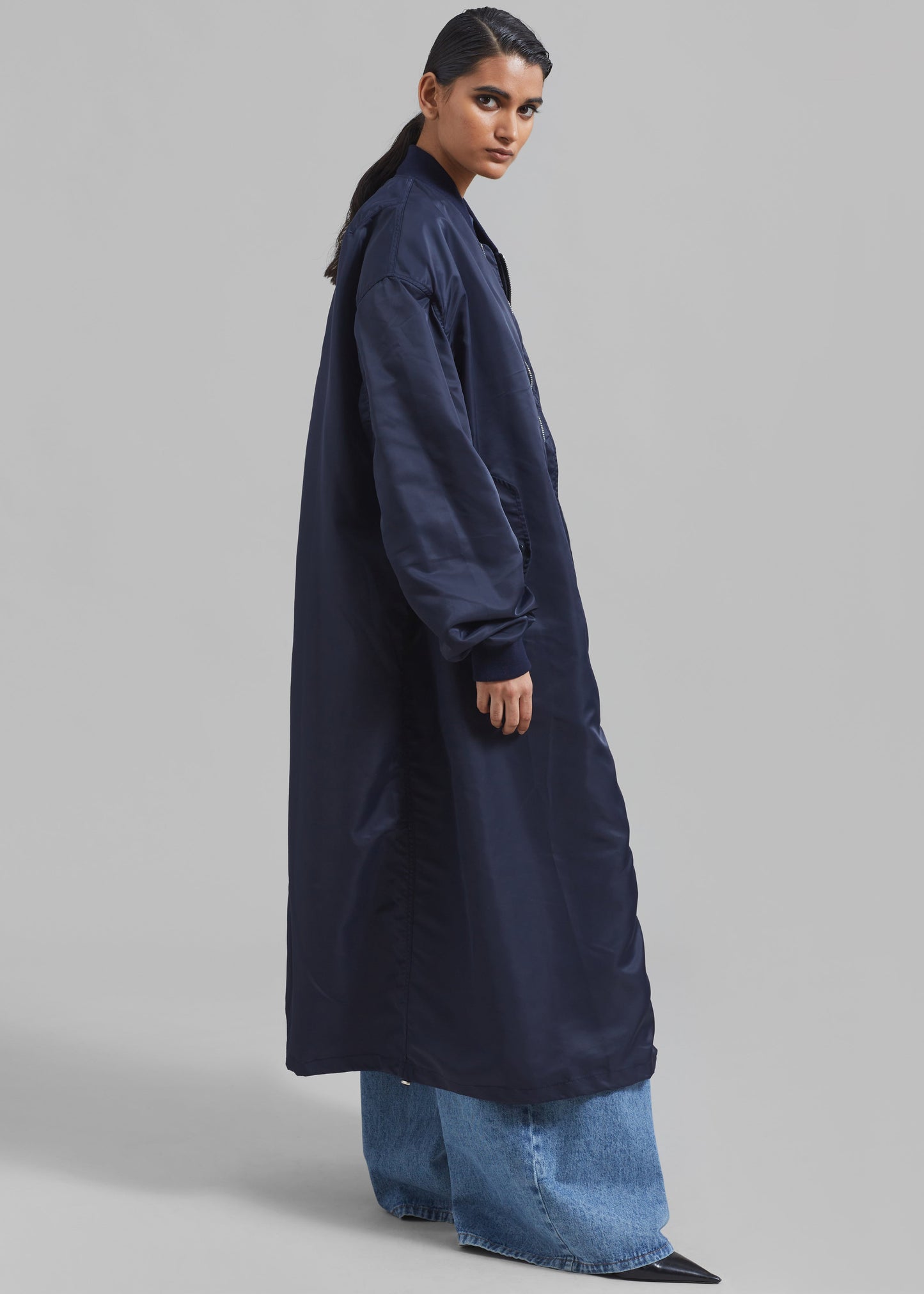 Isaac Oversized Bomber Coat - Navy