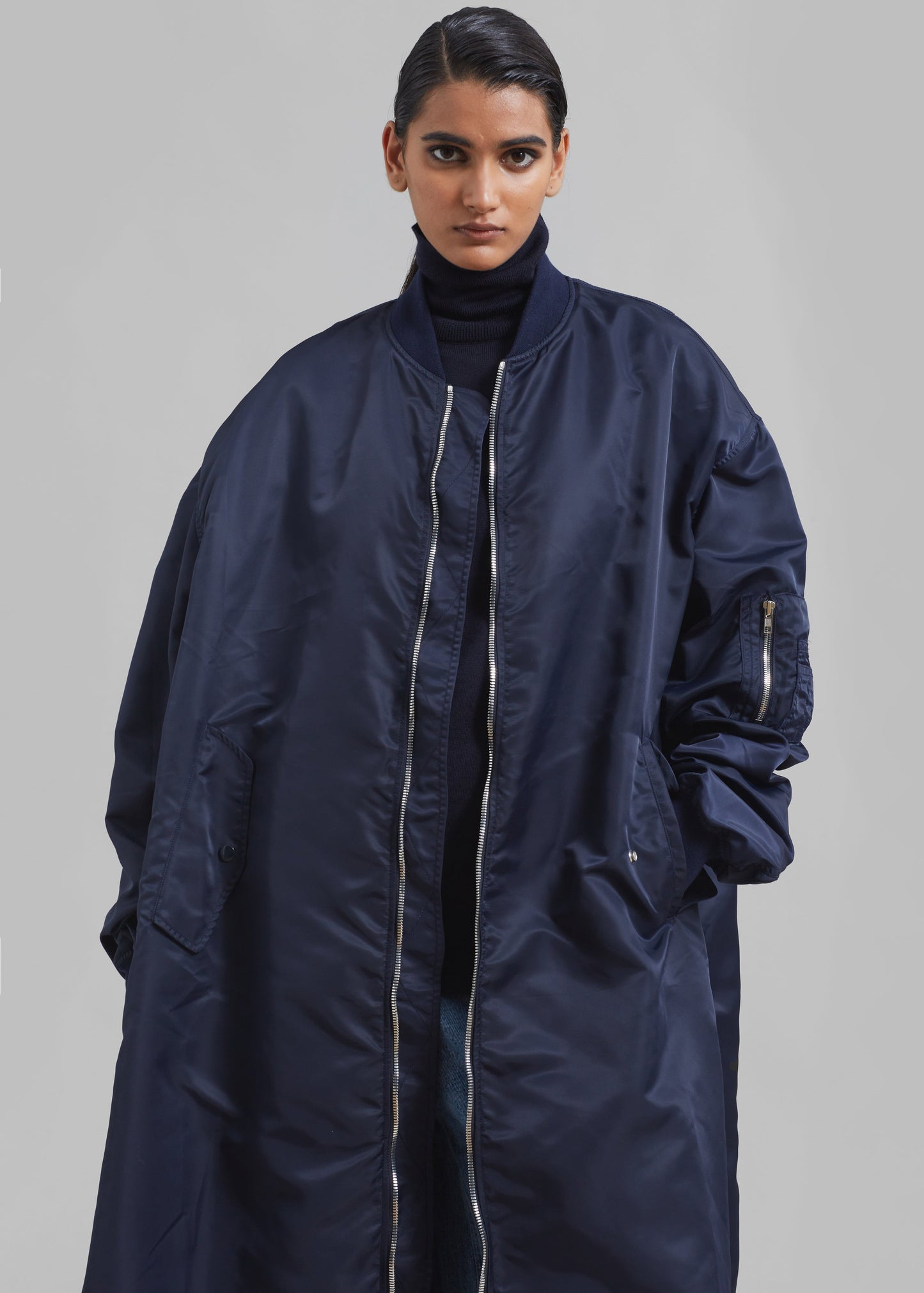 Isaac Oversized Bomber Coat - Navy