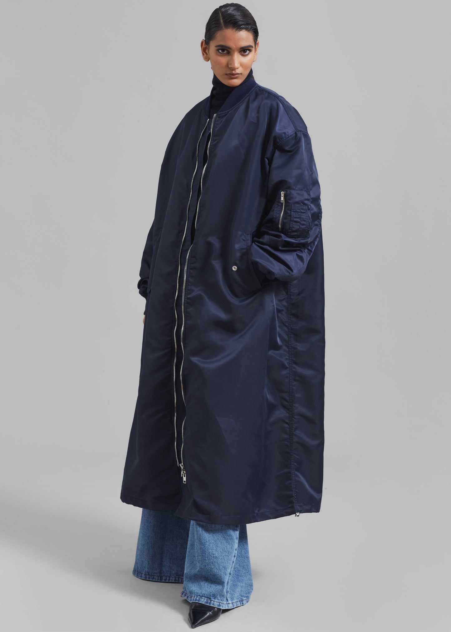 Isaac Oversized Bomber Coat - Navy