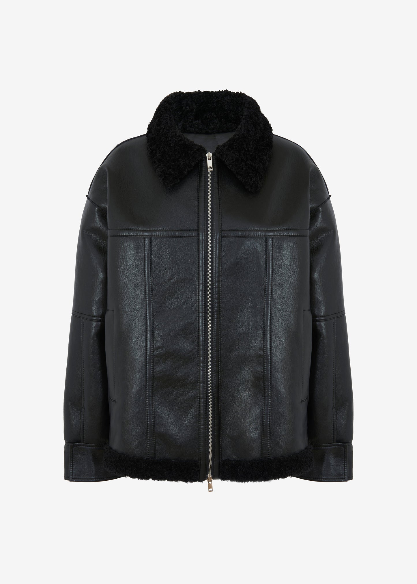 Ivanka Faux Leather Shearling Jacket - Black