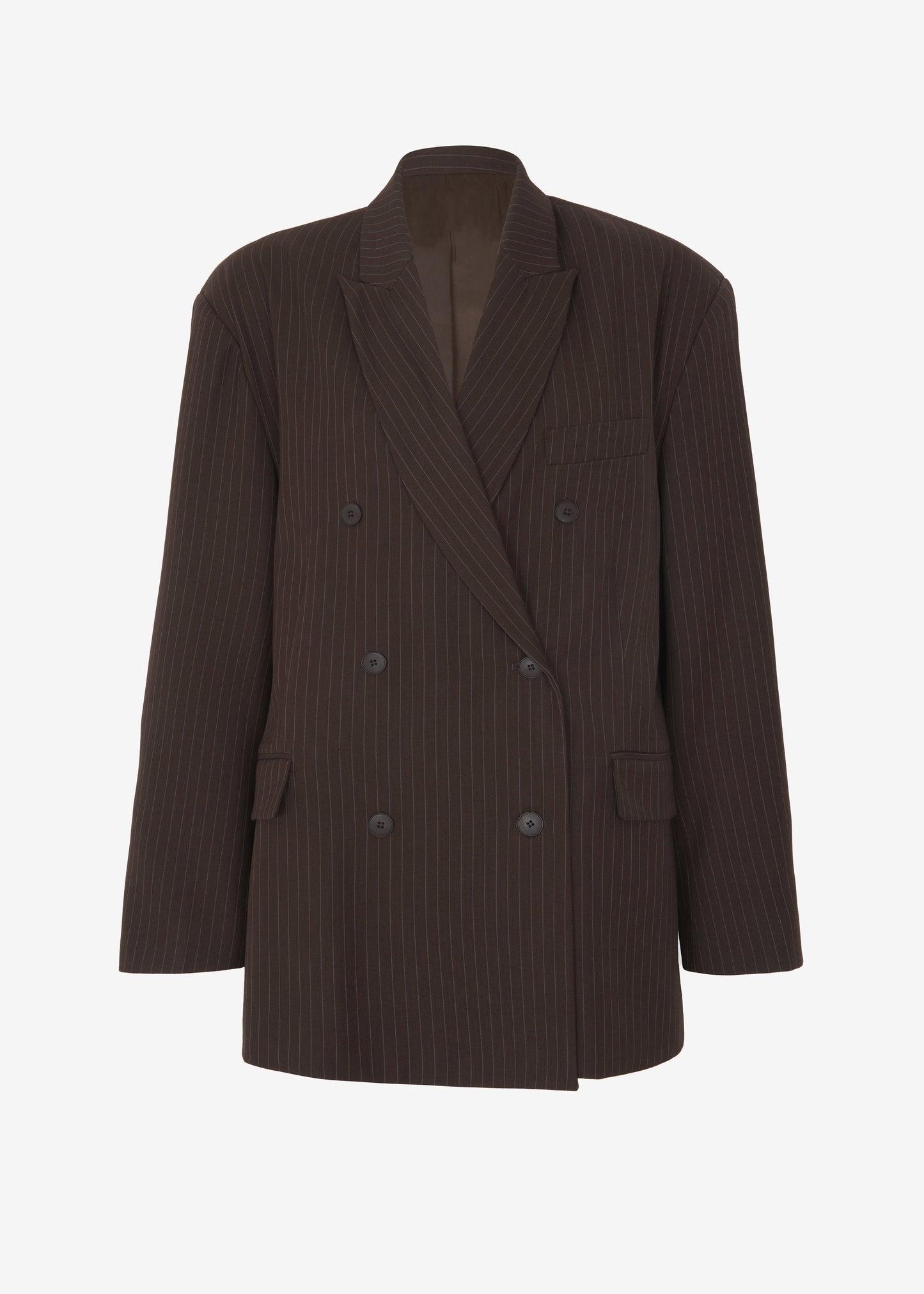 Ivey Double Breasted Blazer - Brown/White Pinstripe