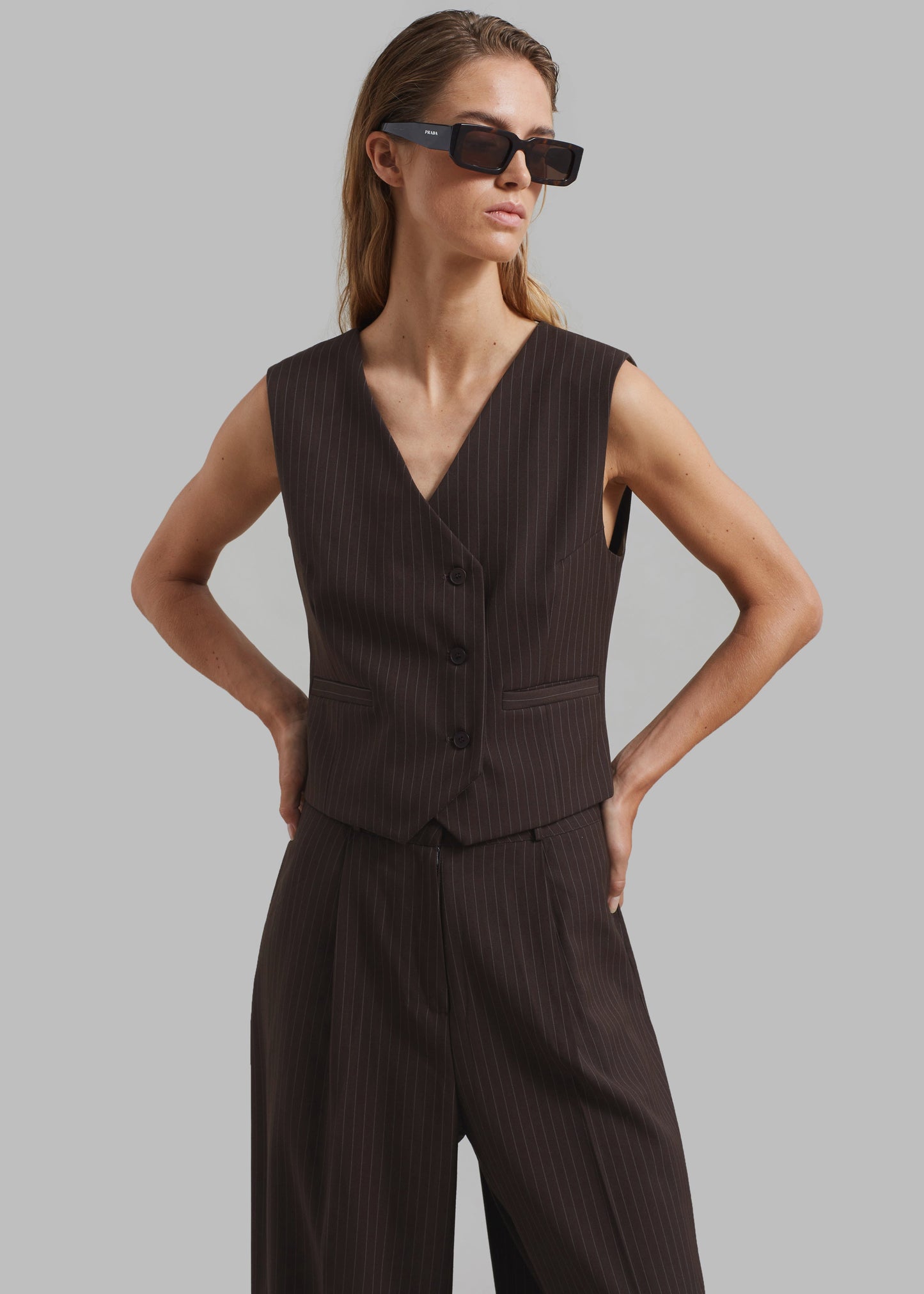 Ivey Vest - Brown/White Pinstripe