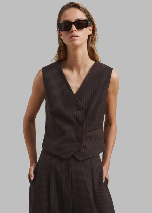 Ivey Vest - Brown/White Pinstripe