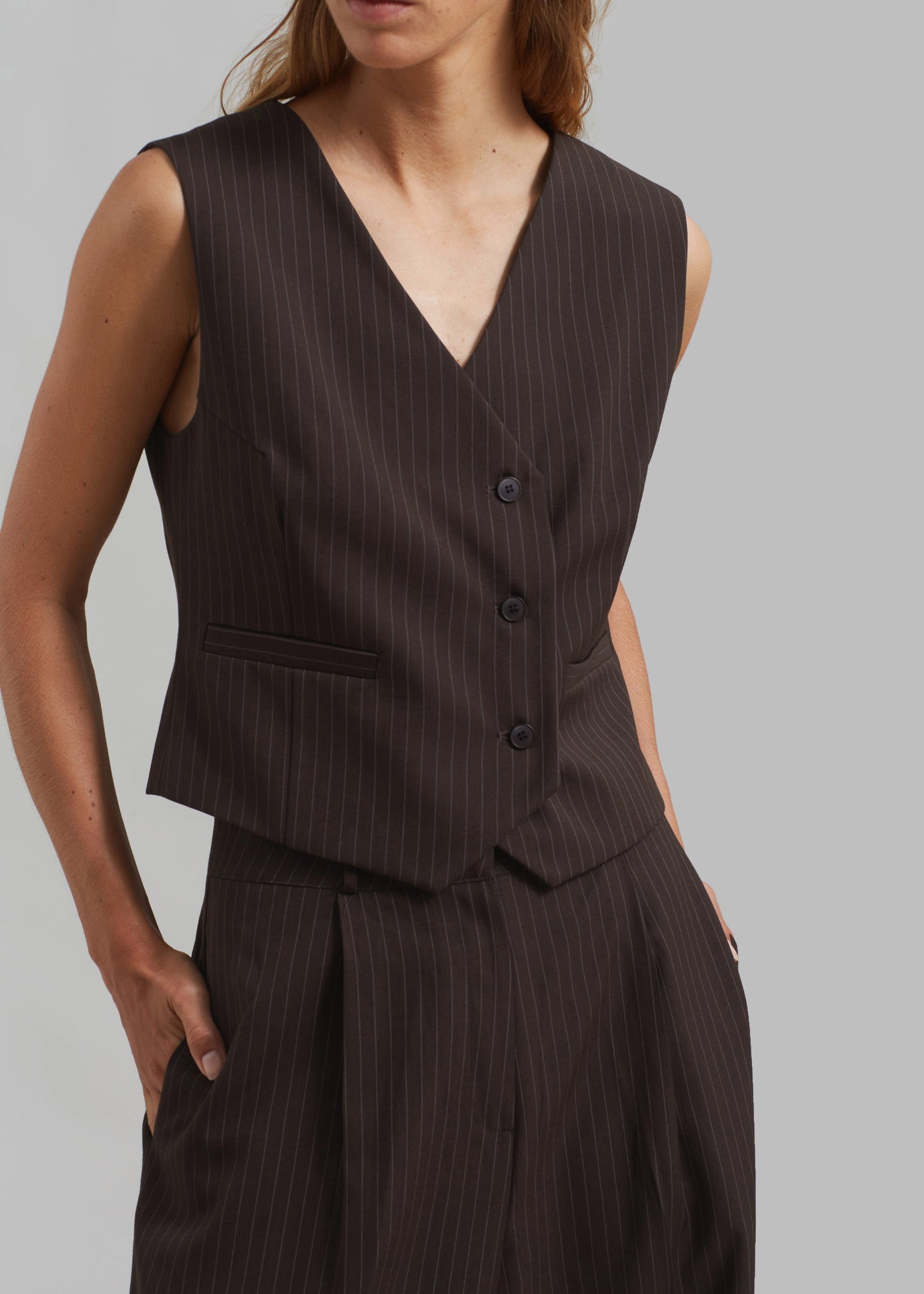 Ivey Vest - Brown/White Pinstripe